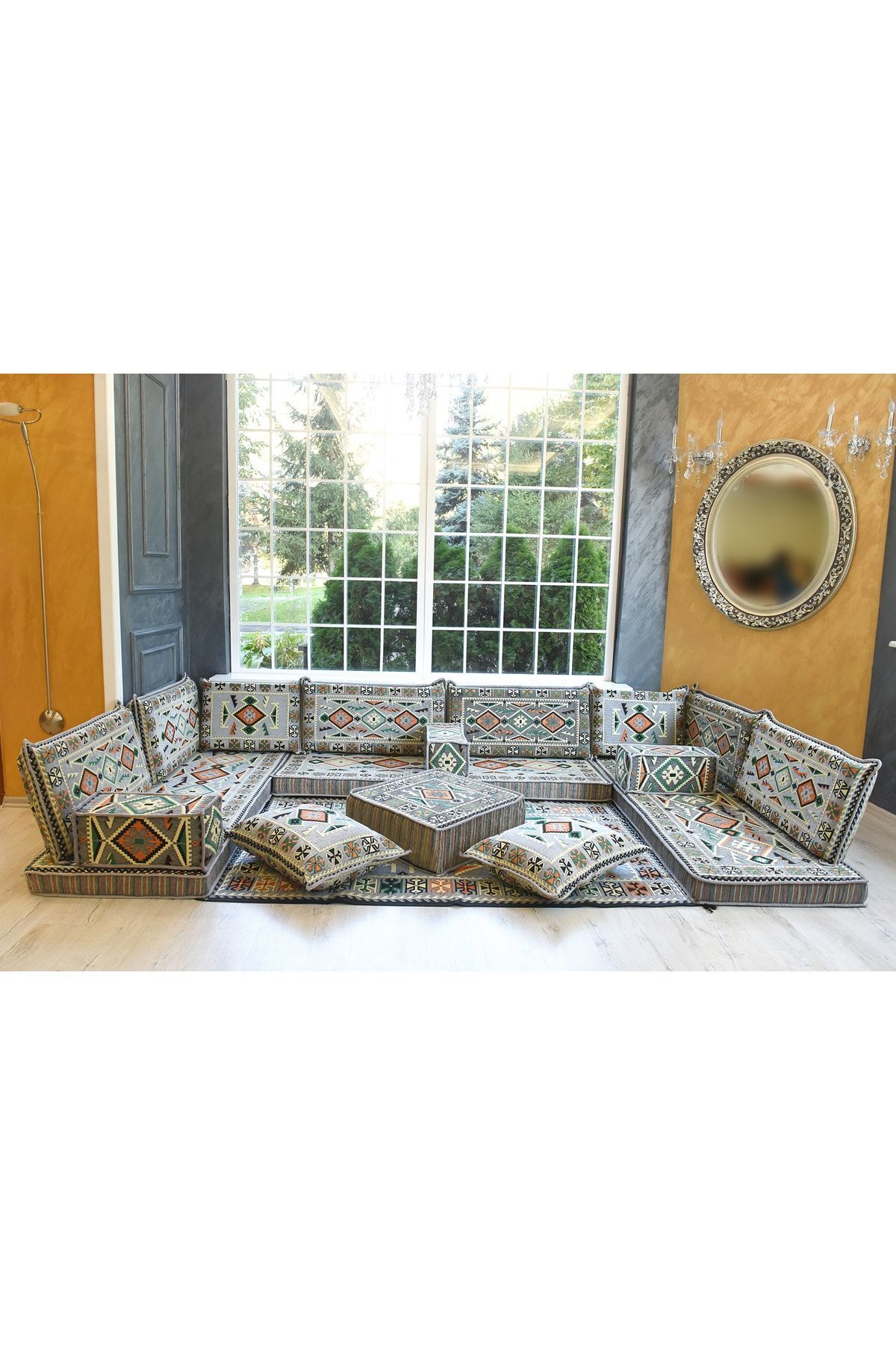 Şark Köşesi Takımı Konsepti Gri Anadolu Modeli Koltuk Takımı Sünger Dahil (18 Parça)