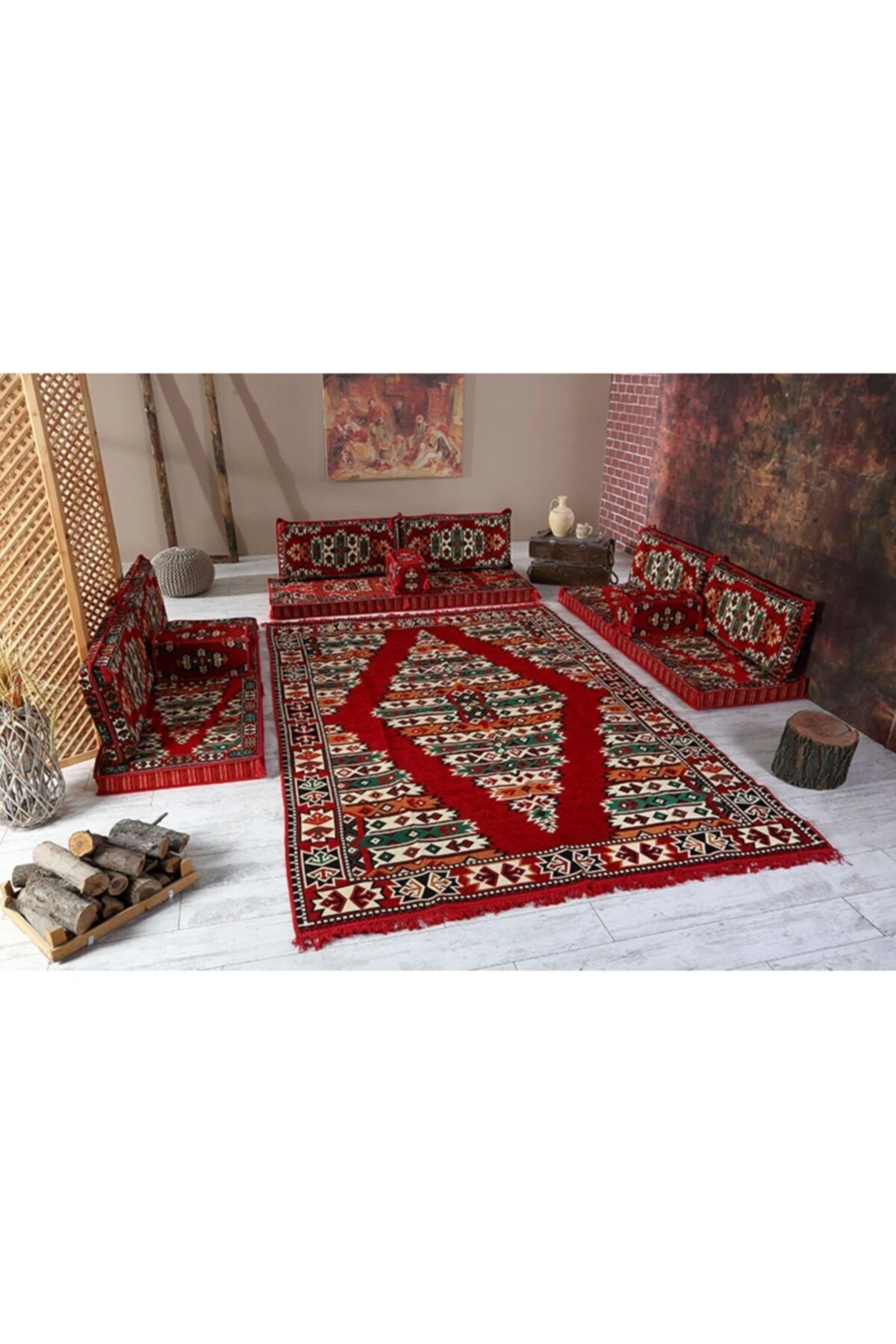 1.kalite Şark Köşesi Takımı Konsepti Apaçi Kırmızı Modeli Sünger Dahil (13 Parça)