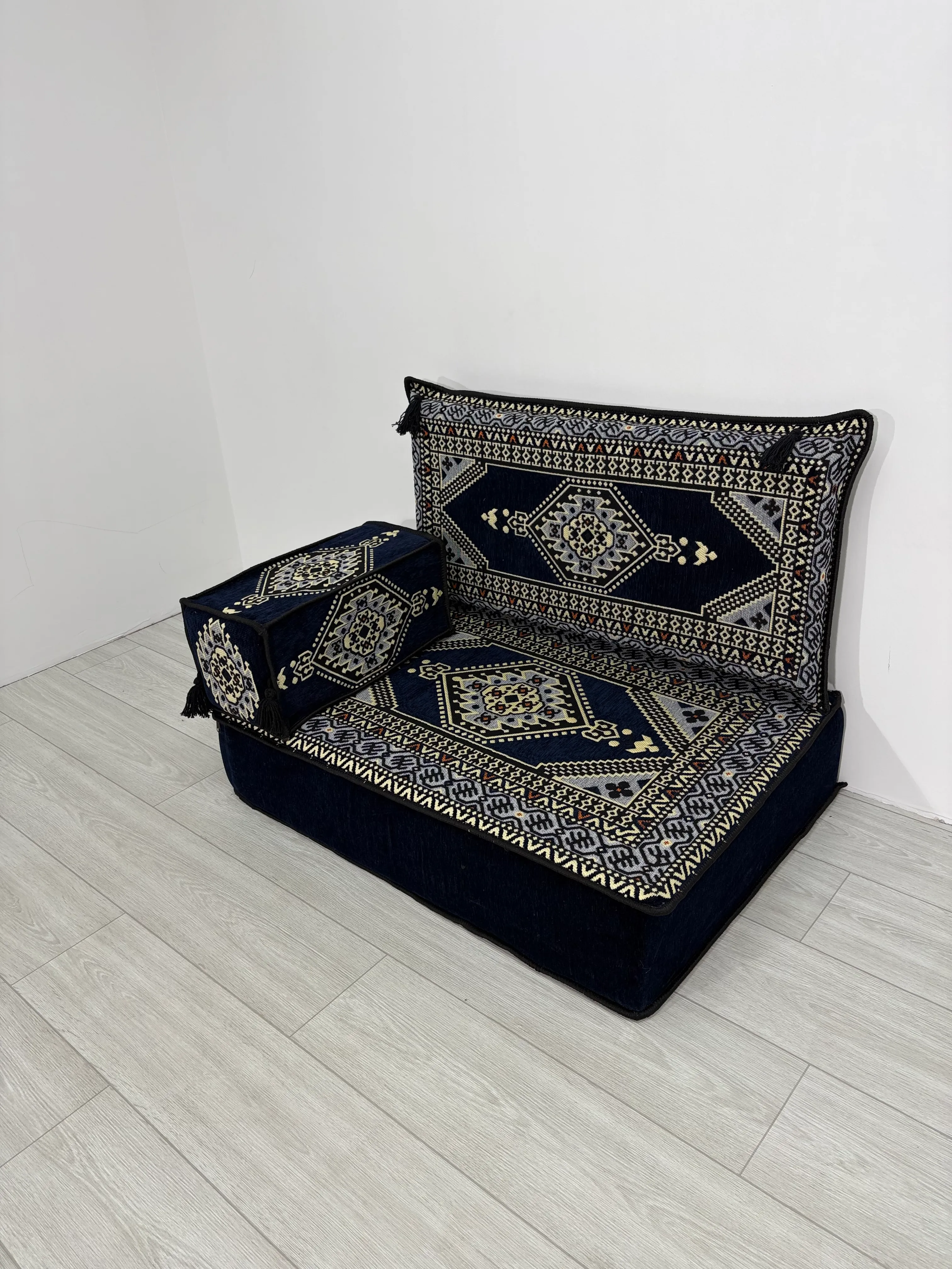 Şark Köşesi Takımı , 95 Cm Yer Minderi Takımı Lacivert Yahyalı Modeli - (20 CM MİNDER KALINLIKLI)