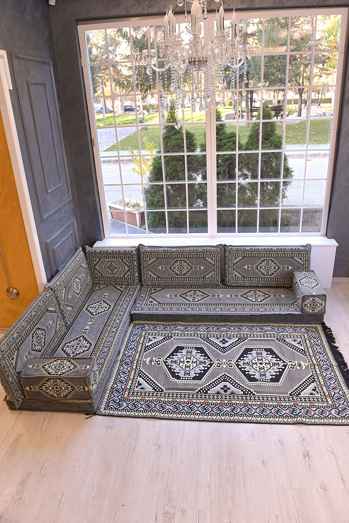 Şark Köşesi Takımı Konsepti Yahyalı Gri Modeli Koltuk Takımı Sünger Dahil (10 Parça)