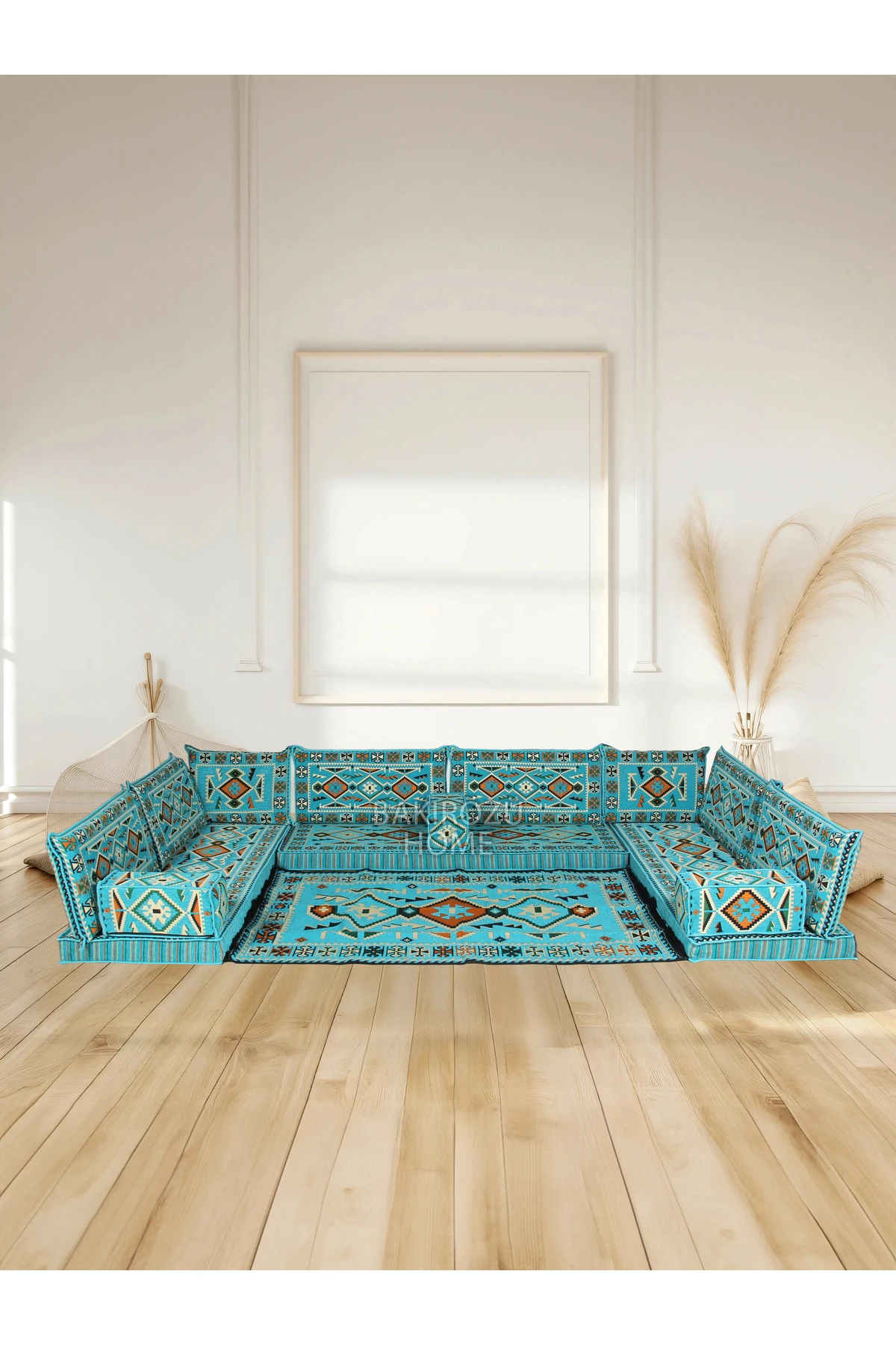 Şark Köşesi Takımı Kahve Anadolu Modeli Koltuk Takımı Sünger Dahil 15 Parça - Turkuaz