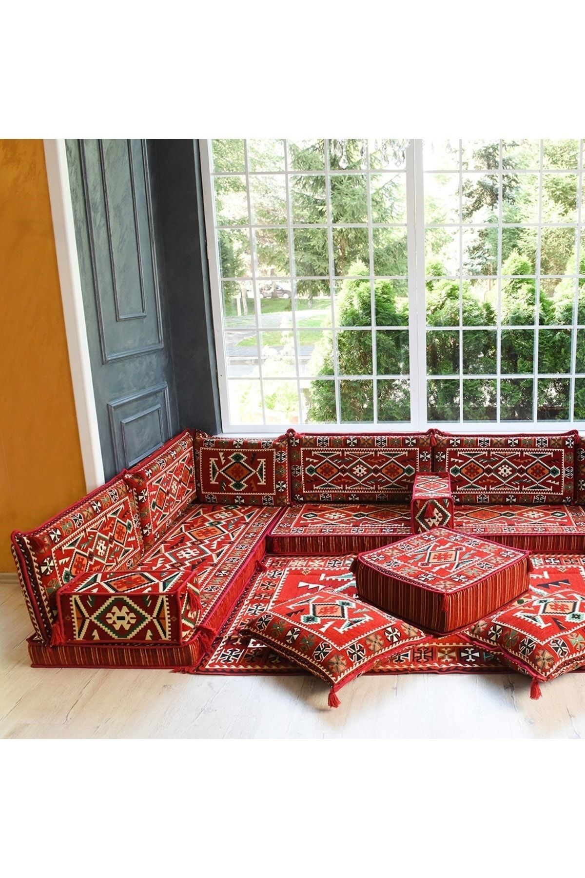 Şark Köşesi Takımı Konsepti Kırmızı Anadolu Modeli Koltuk Takımı Sünger Dahil (13 Parça)