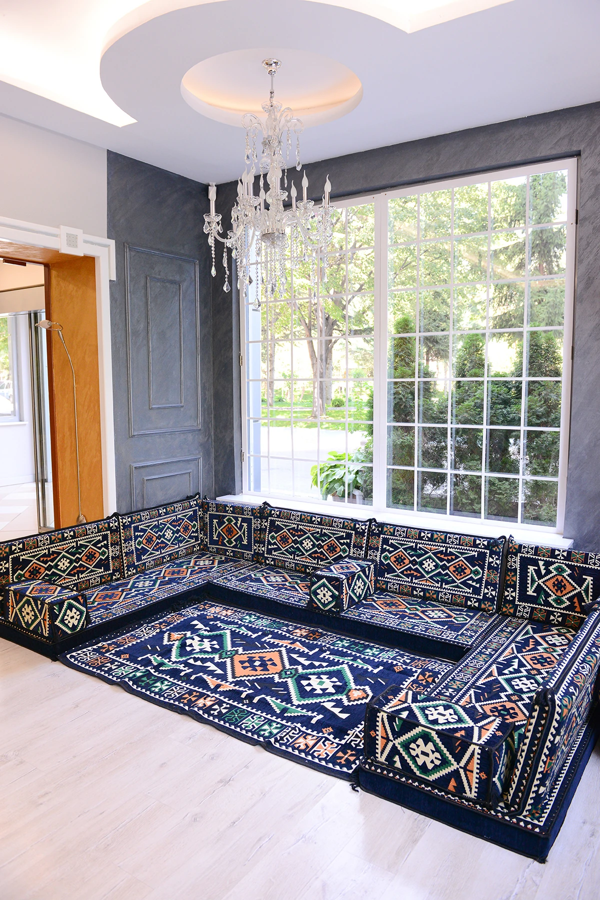 Şark Köşesi Takımı Konsepti Lacivert Anadolu Modeli Koltuk Takımı Sünger Dahil (15 Parça)