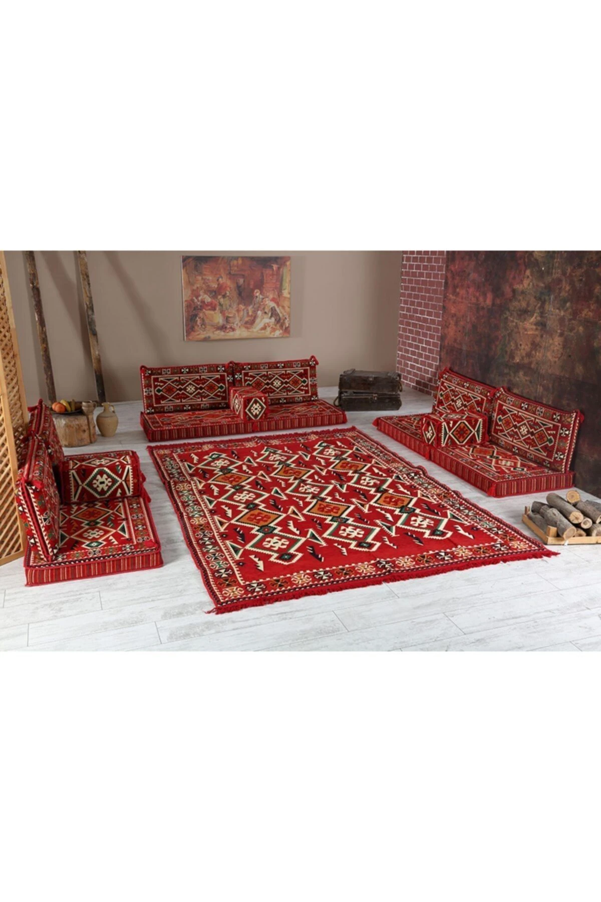 1.kalite Şark Köşesi Takımı Konsepti Anadolu Kırmızı Modeli Sünger Dahil (13 Parça)
