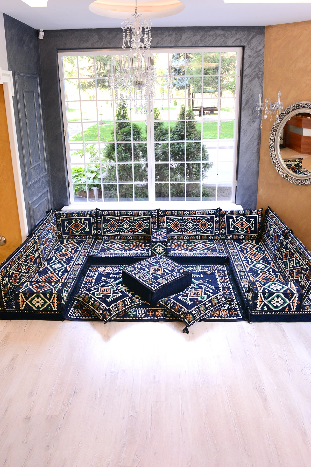 Şark Köşesi Takımı Konsepti Lacivert Anadolu Modeli Koltuk Takımı Sünger Dahil (18 Parça)