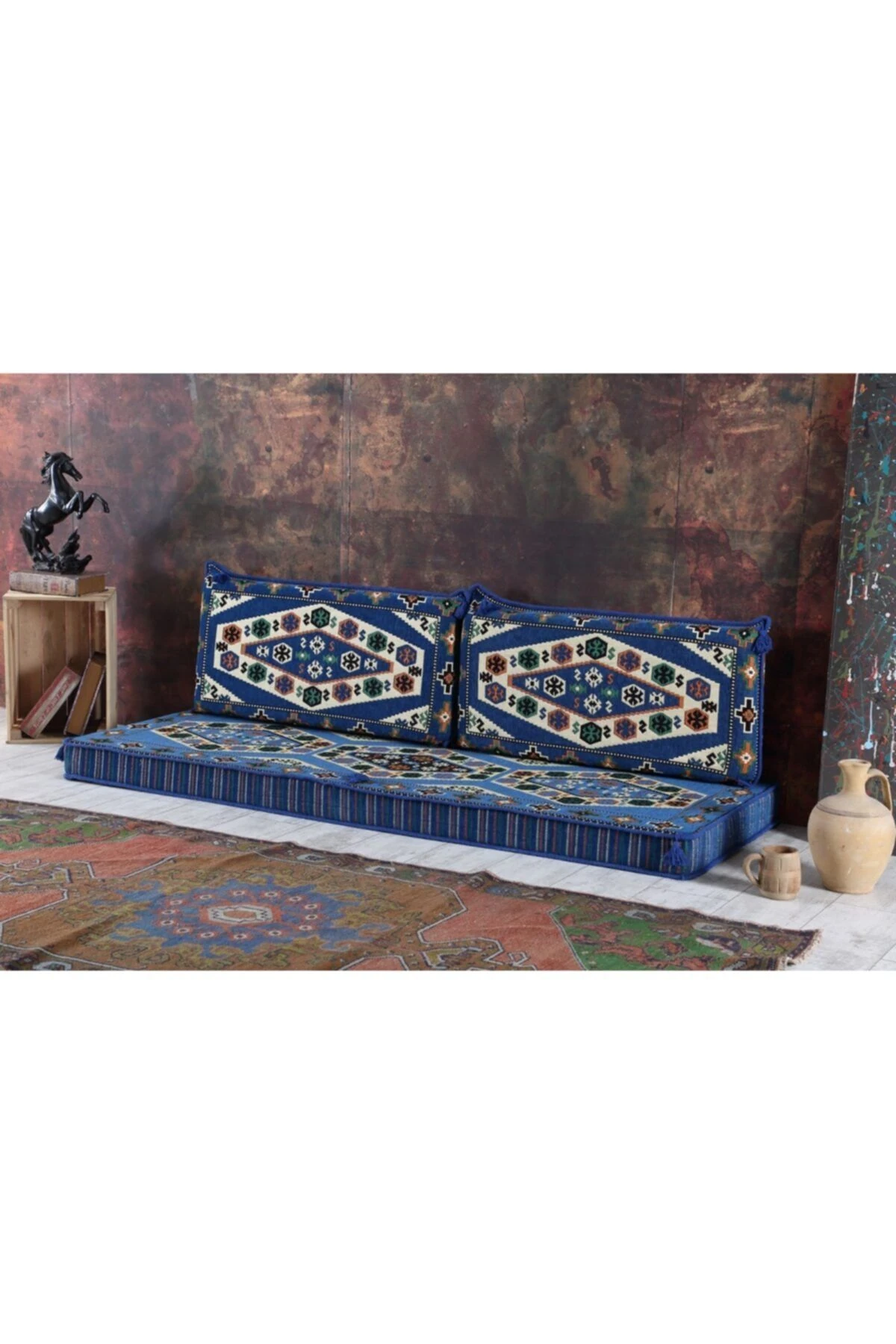 1.kalite Şark Köşesi Takımı Yörük Mavi Modeli Sünger Dahil (4 Parça)