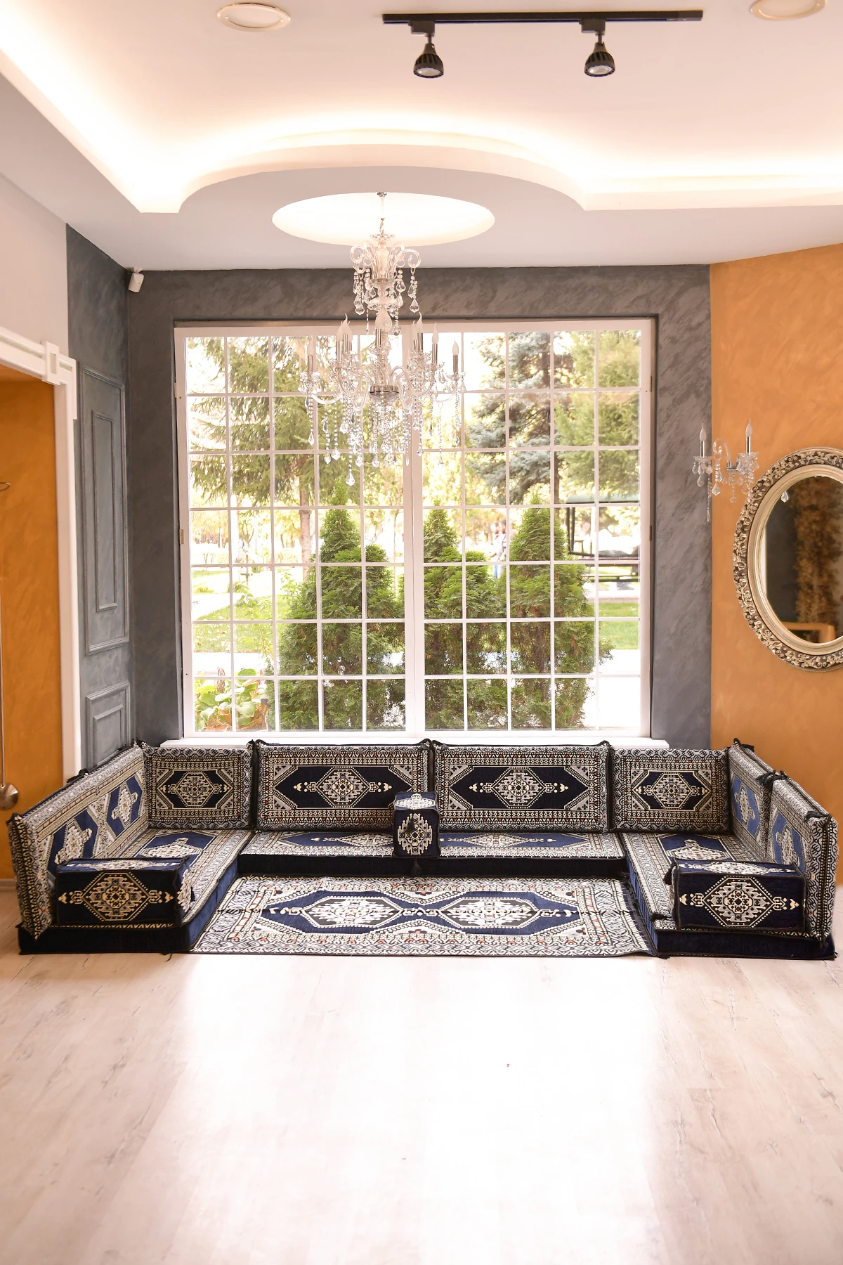 Şark Köşesi Takımı Konsepti Yahyalı Lacivert Modeli Koltuk Takımı Sünger Dahil (15 Parça)