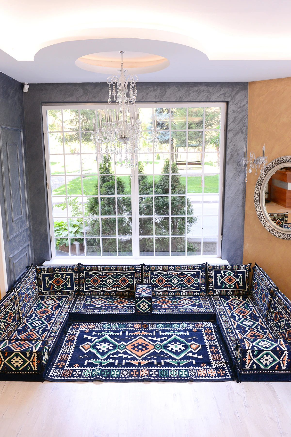 Şark Köşesi Takımı Konsepti Lacivert Anadolu Modeli Koltuk Takımı Sünger Dahil (15 Parça)