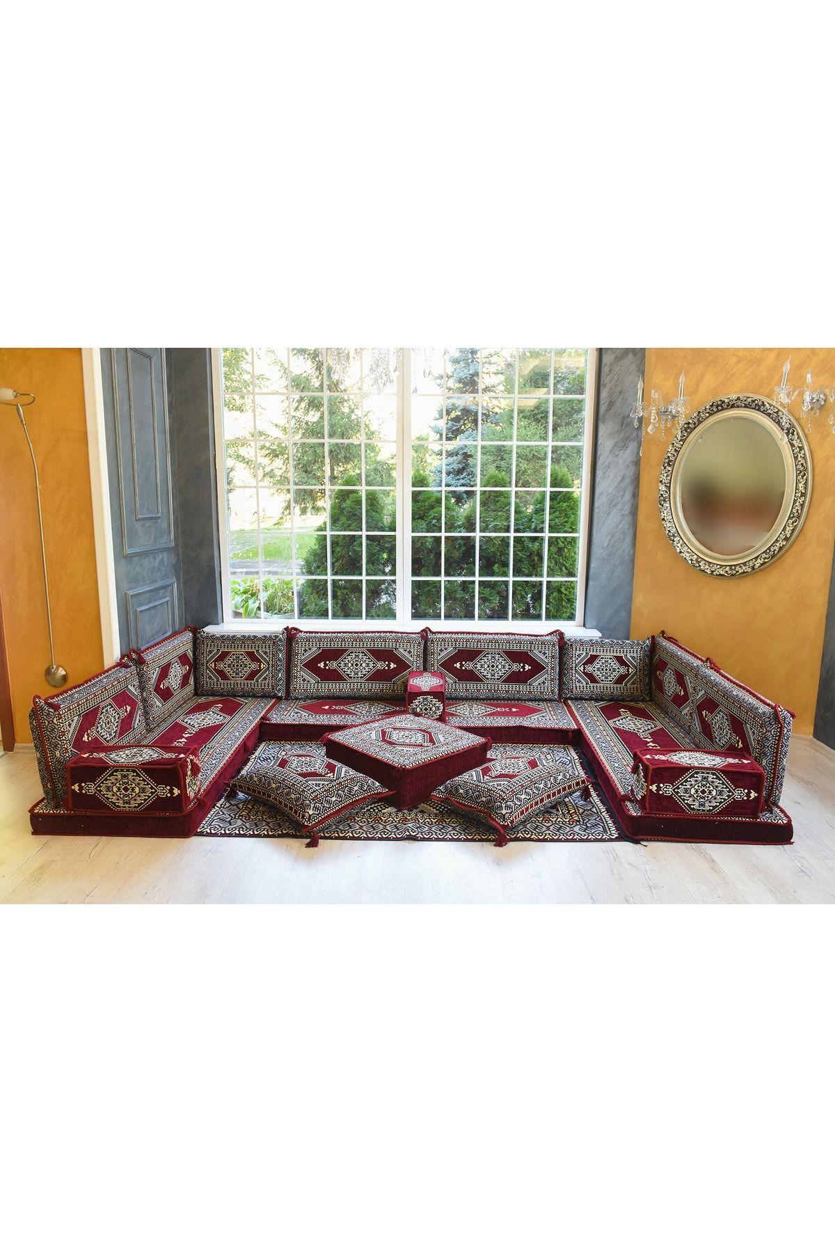 Şark Köşesi Takımı Konsepti Saraylı Bordo Modeli Koltuk Takımı Sünger Dahil (18 Parça)