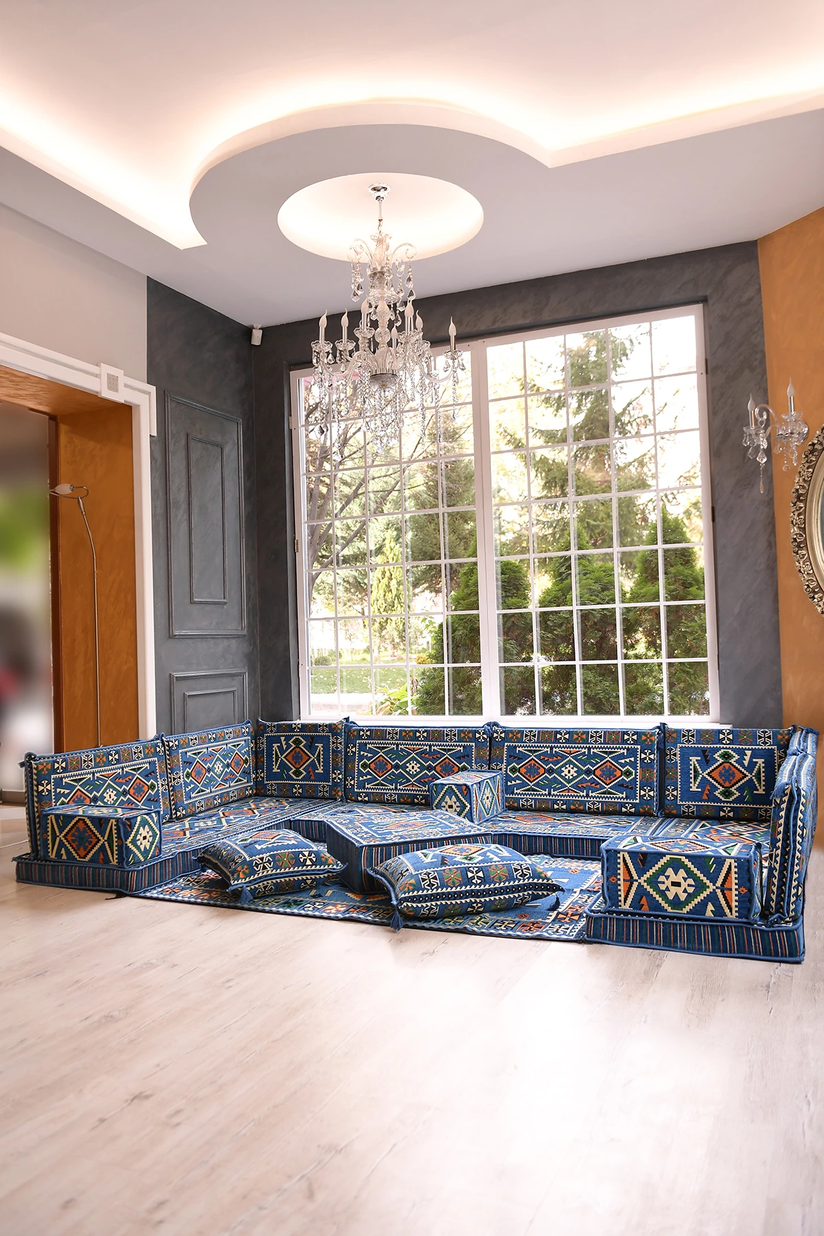 Şark Köşesi Takımı Konsepti Mavi Anadolu Modeli Koltuk Takımı Sünger Dahil (18 Parça)