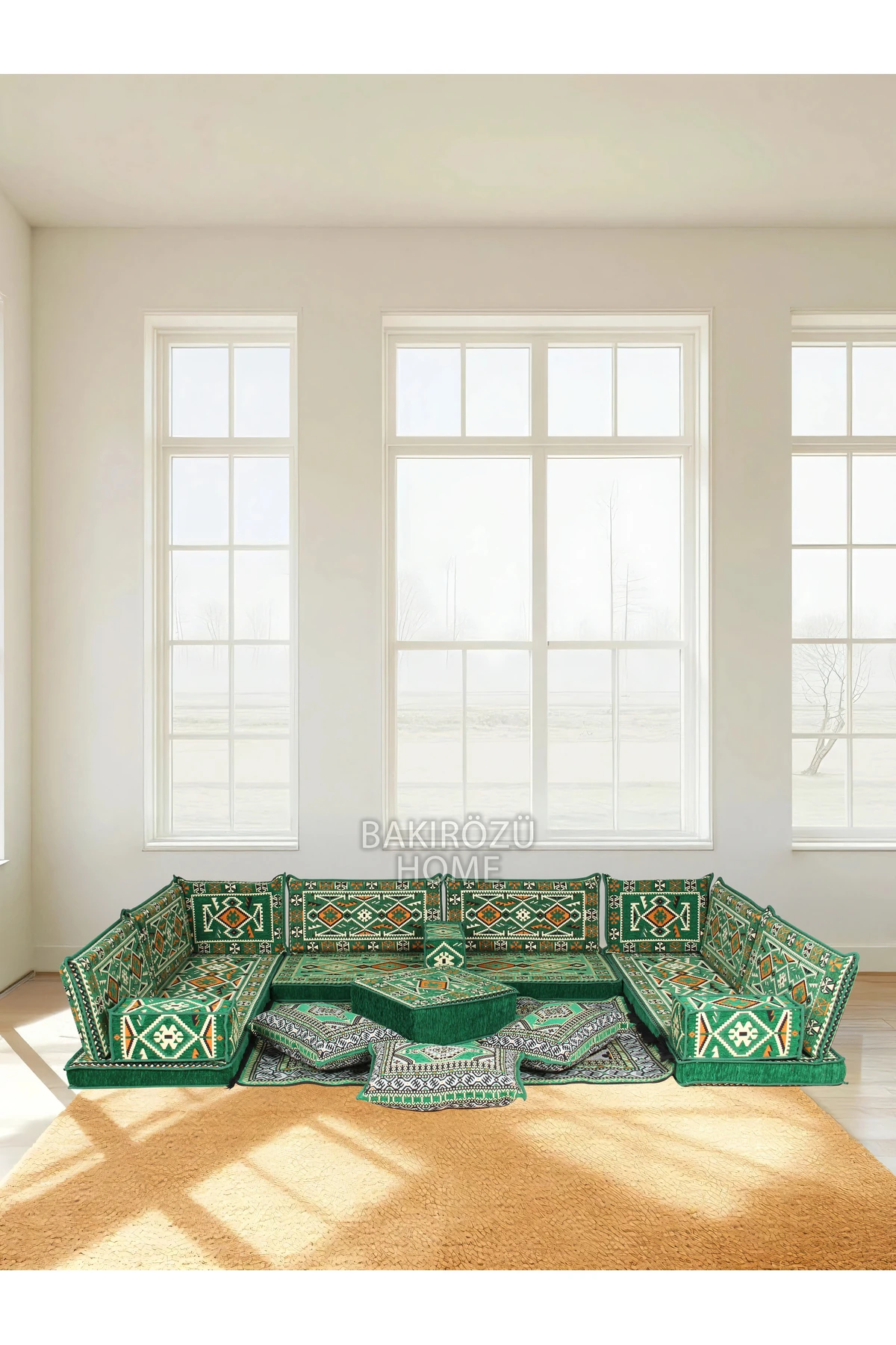 Şark Köşesi Takımı Kahve Anadolu Modeli Koltuk Takımı Sünger Dahil 19 Parça - Yeşil
