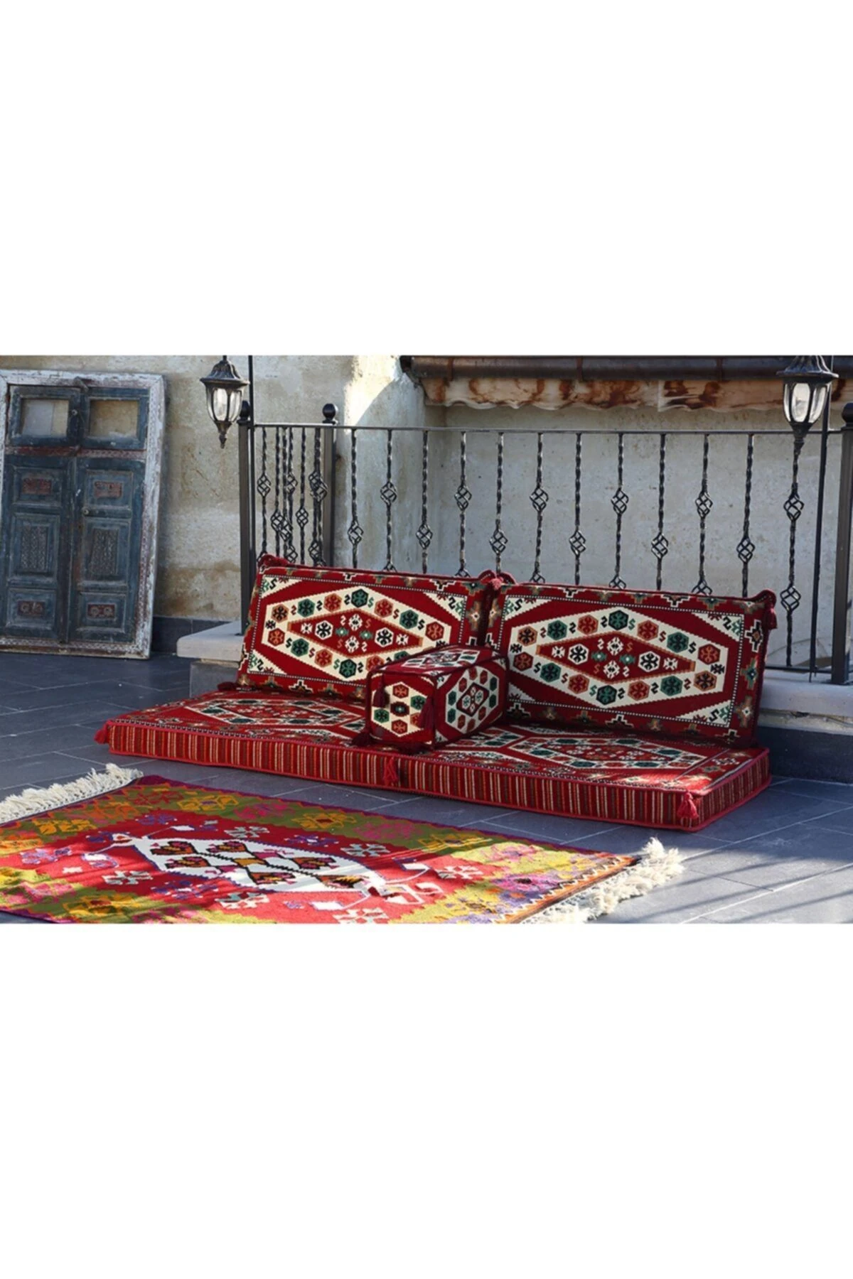 1.kalite Şark Köşesi Takımı Yörük Kırmızı Modeli Sünger Dahil (4 Parça)