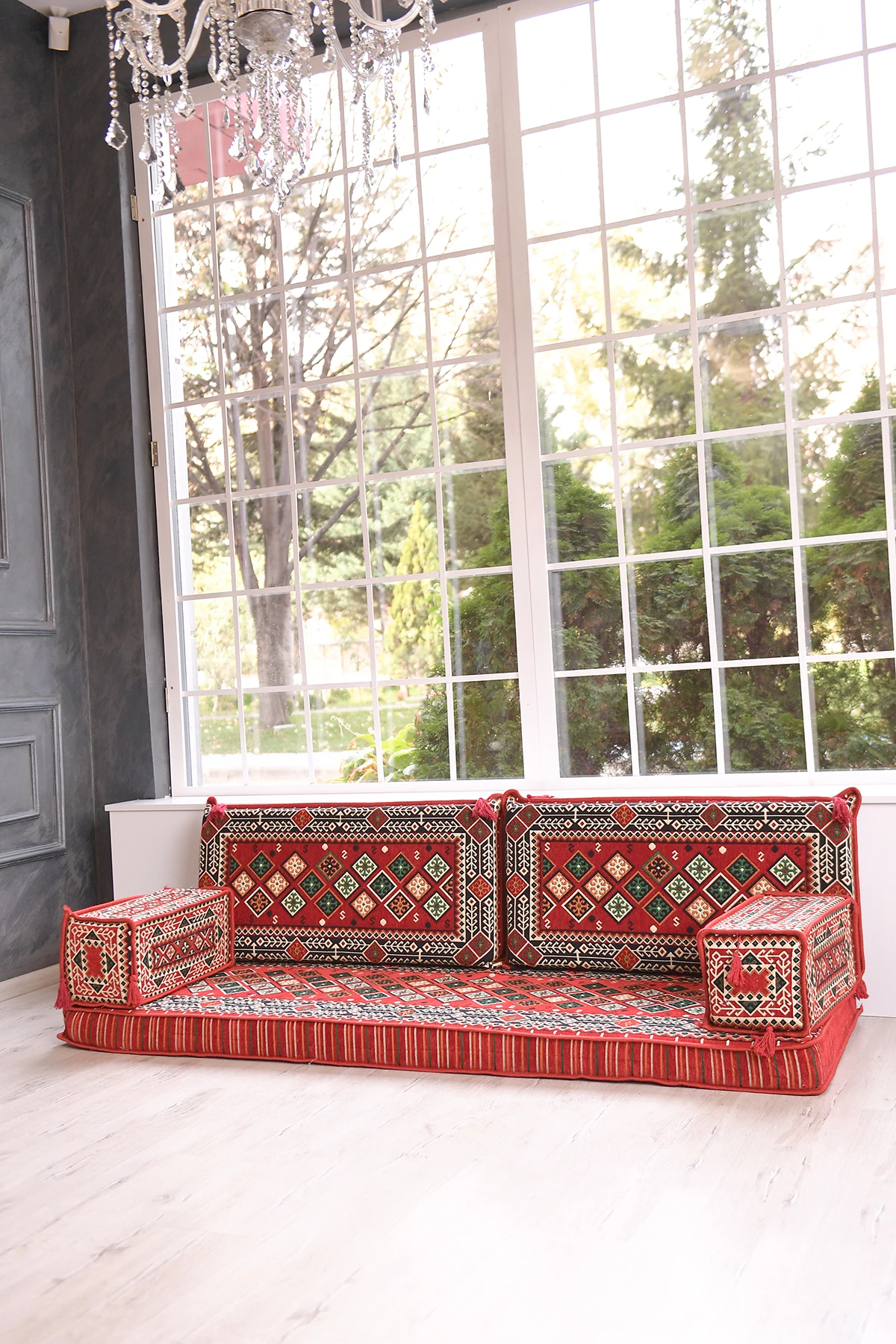 Şark Odası Takımı , Şark Köşesi Minderi Takımı (sünger Dahil) Kırmızı Şili Modeli 2 Kolluklu