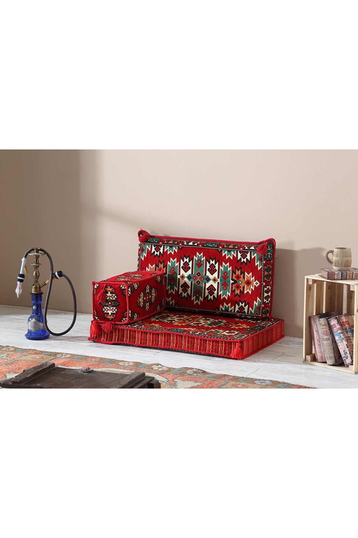 Şark Köşesi Takımı , 95 Cm Yer Minderi Takımı (sünger Dahil) Apaçi Modeli (3 Parça)