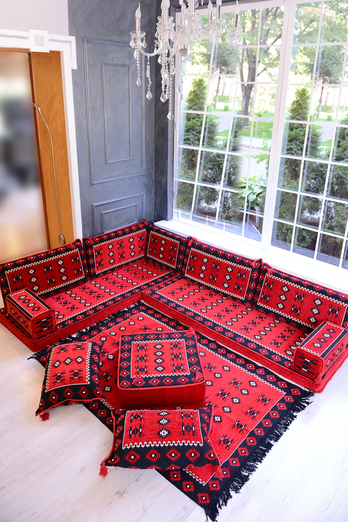 Şark Köşesi Takımı Konsepti Kırmızı Yemen Modeli Koltuk Takımı Sünger Dahil (13 Parça)