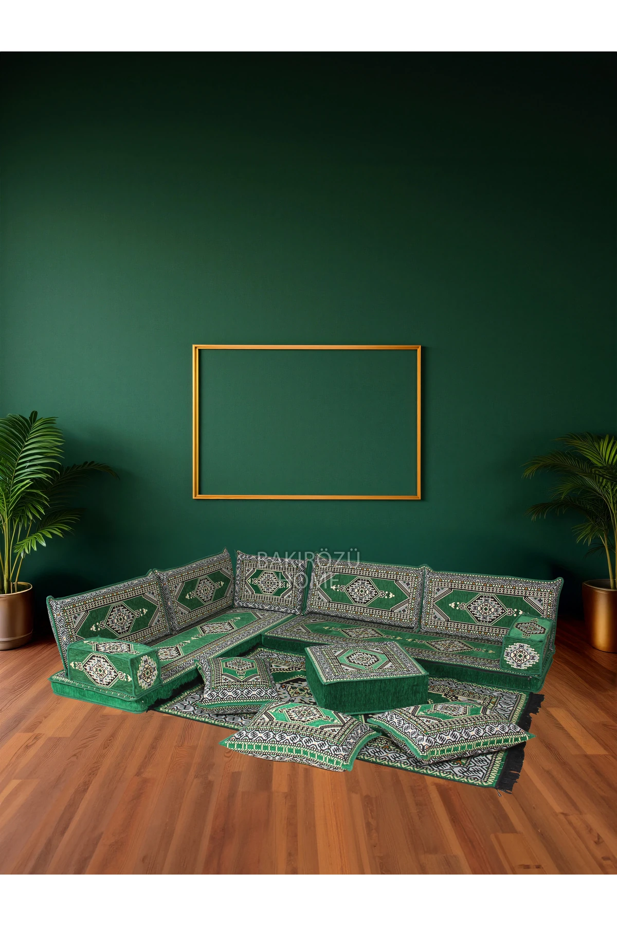 Şark Köşesi Takımı Yahyalı Yeşil Modeli Koltuk Takımı Sünger Dahil 14 Parça