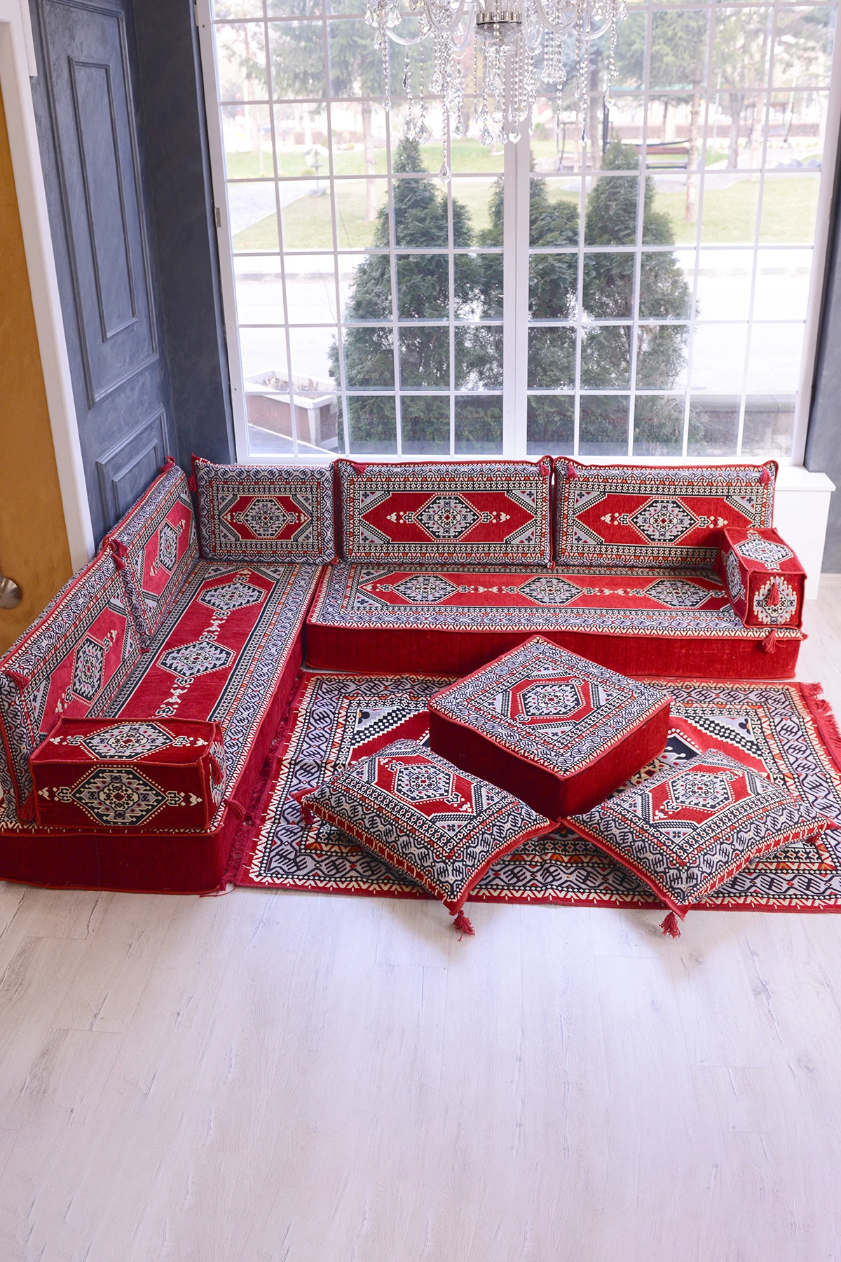 Şark Köşesi Takımı (20 CM MİNDER KALINLIĞI) Mavi Yahyalı Modeli 14 Parça - Kırmızı