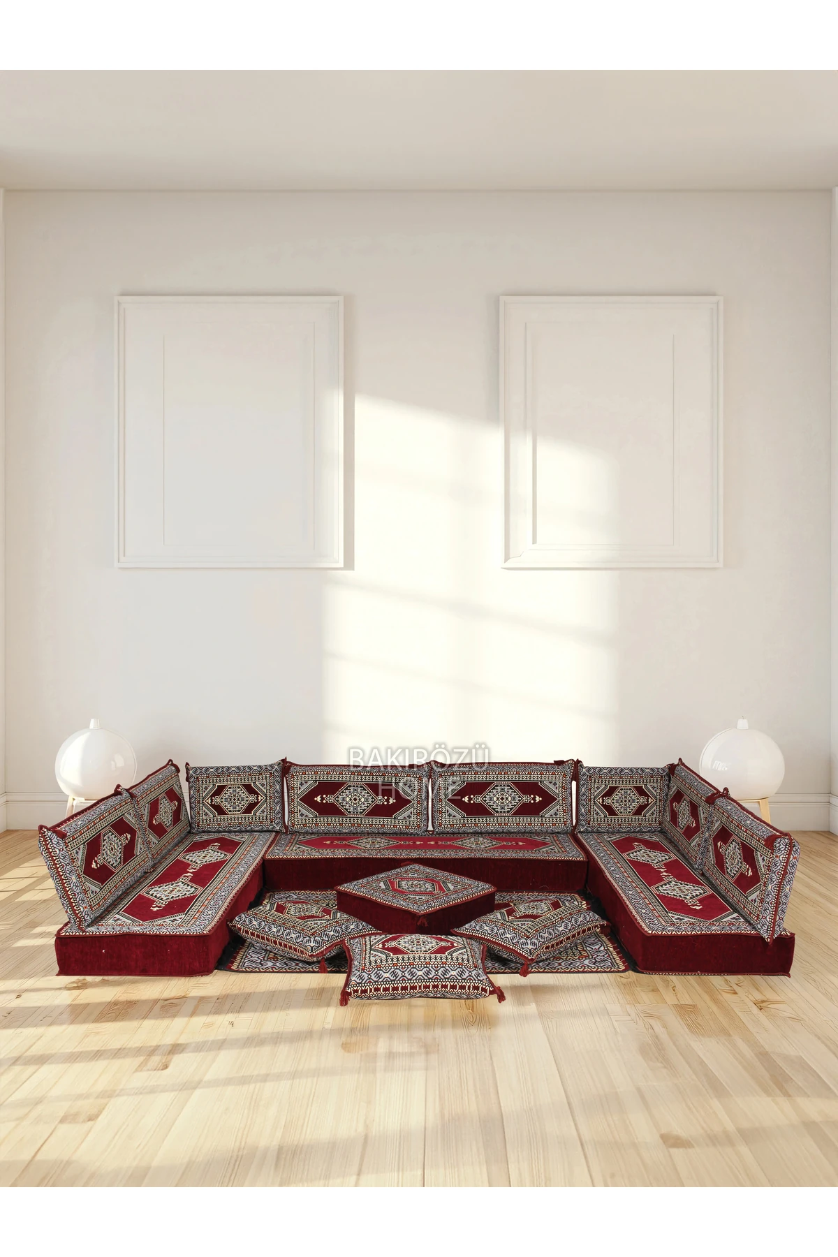 Şark Köşesi Takımı (20 CM MİNDER KALINLIĞI) Mavi Yahyalı Modeli 19 Parça - bordo