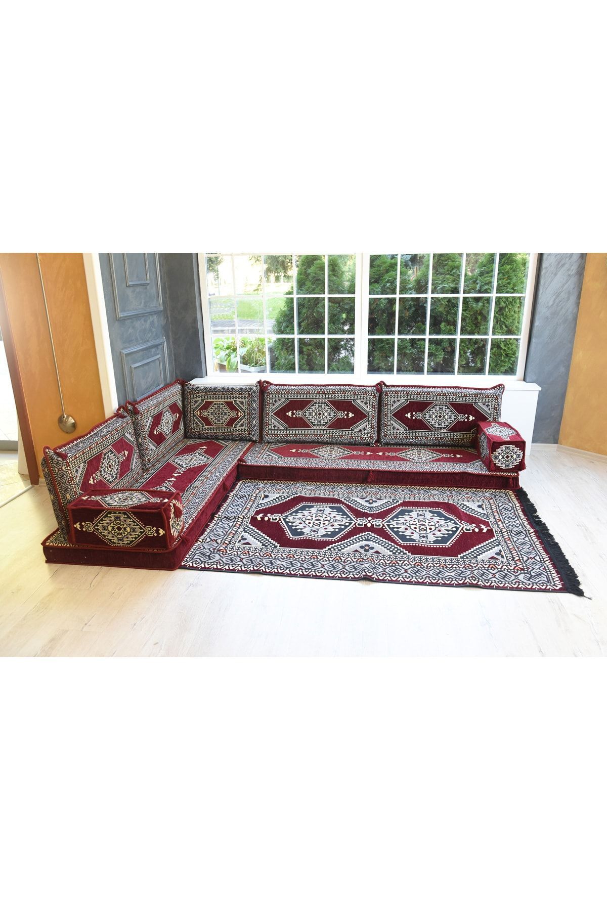 Şark Köşesi Takımı Konsepti Saraylı Bordo Modeli Koltuk Takımı Sünger Dahil (10 Parça)