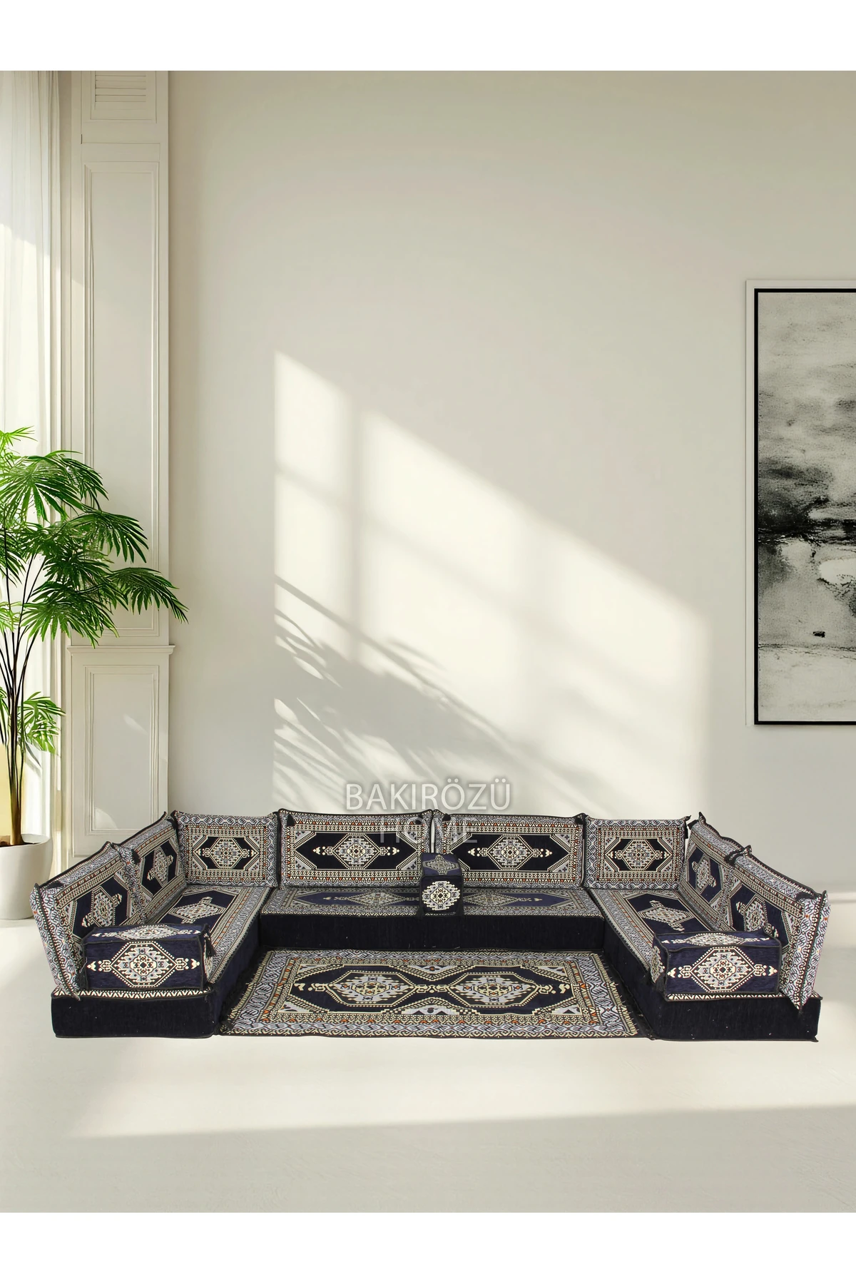 Şark Köşesi Takımı (20 CM MİNDER KALINLIĞI) Mavi Yahyalı Modeli 15 Parça - Lacivert