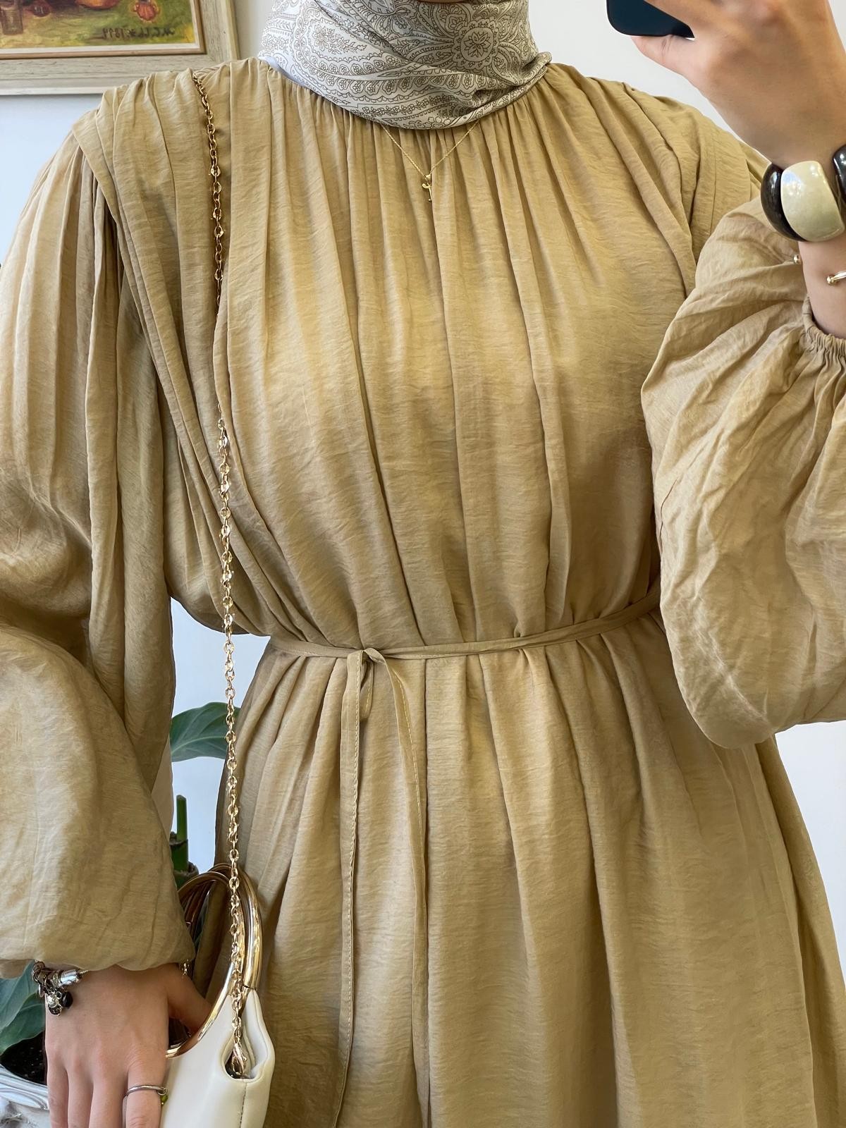Keten Cleo Elbise - Gold