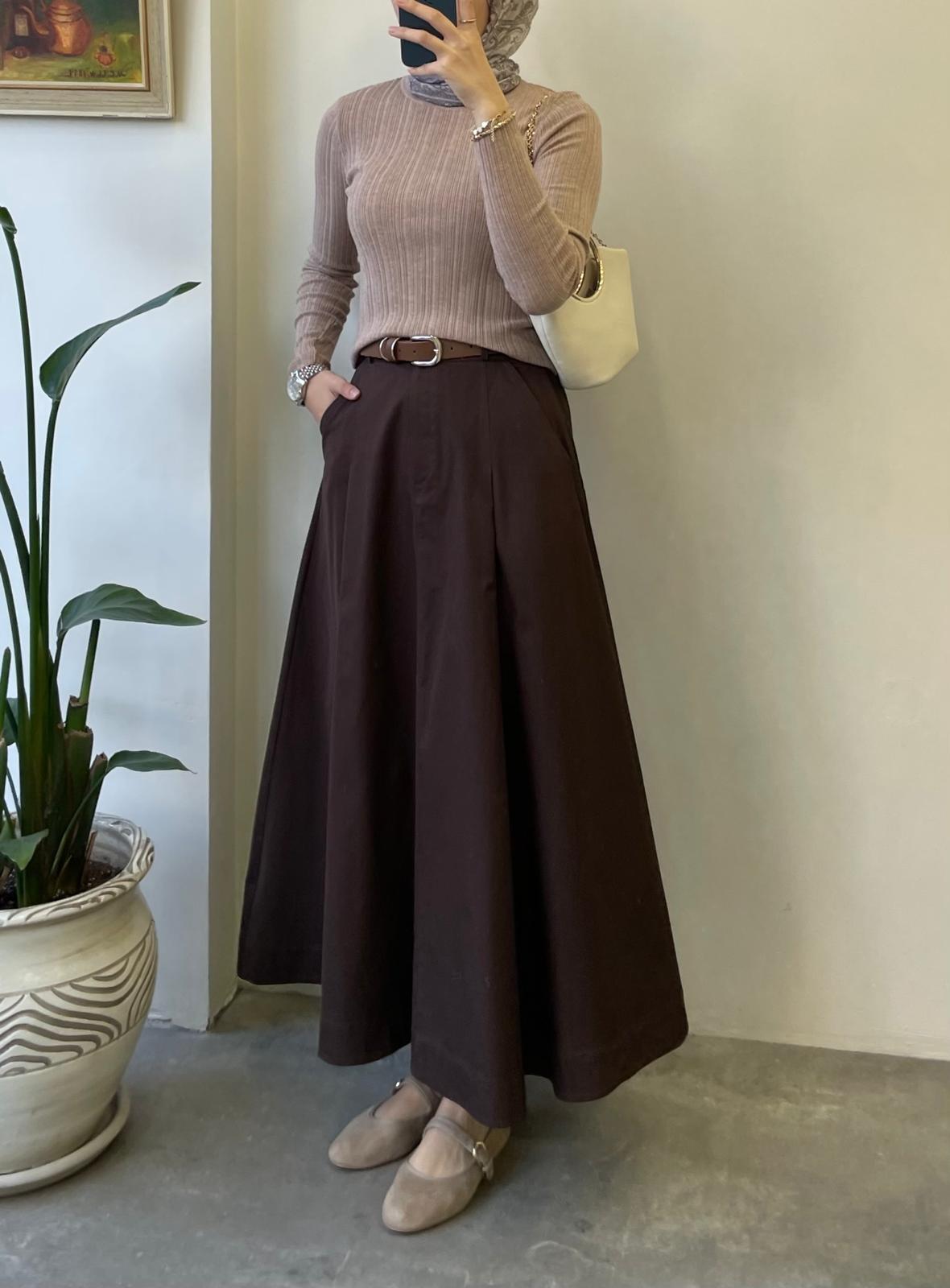 Pile Detaylı Gabardin Etek