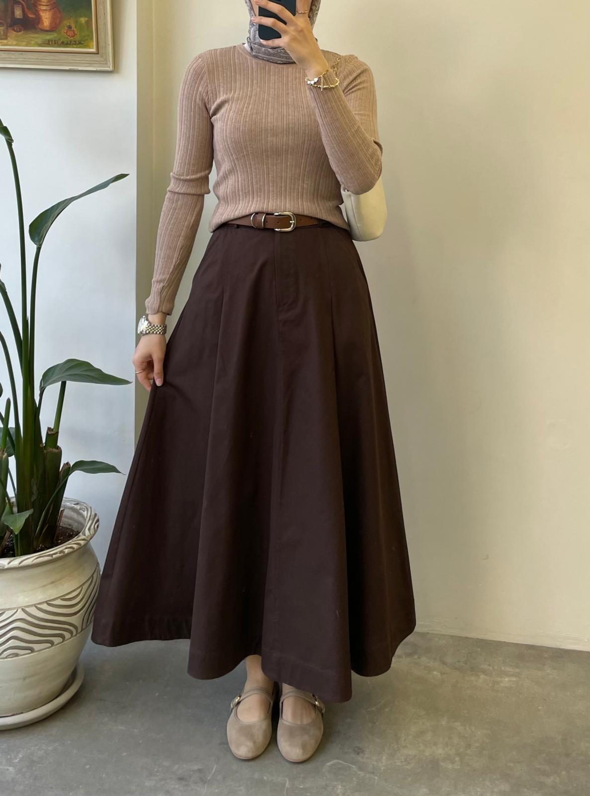 Pile Detaylı Gabardin Etek