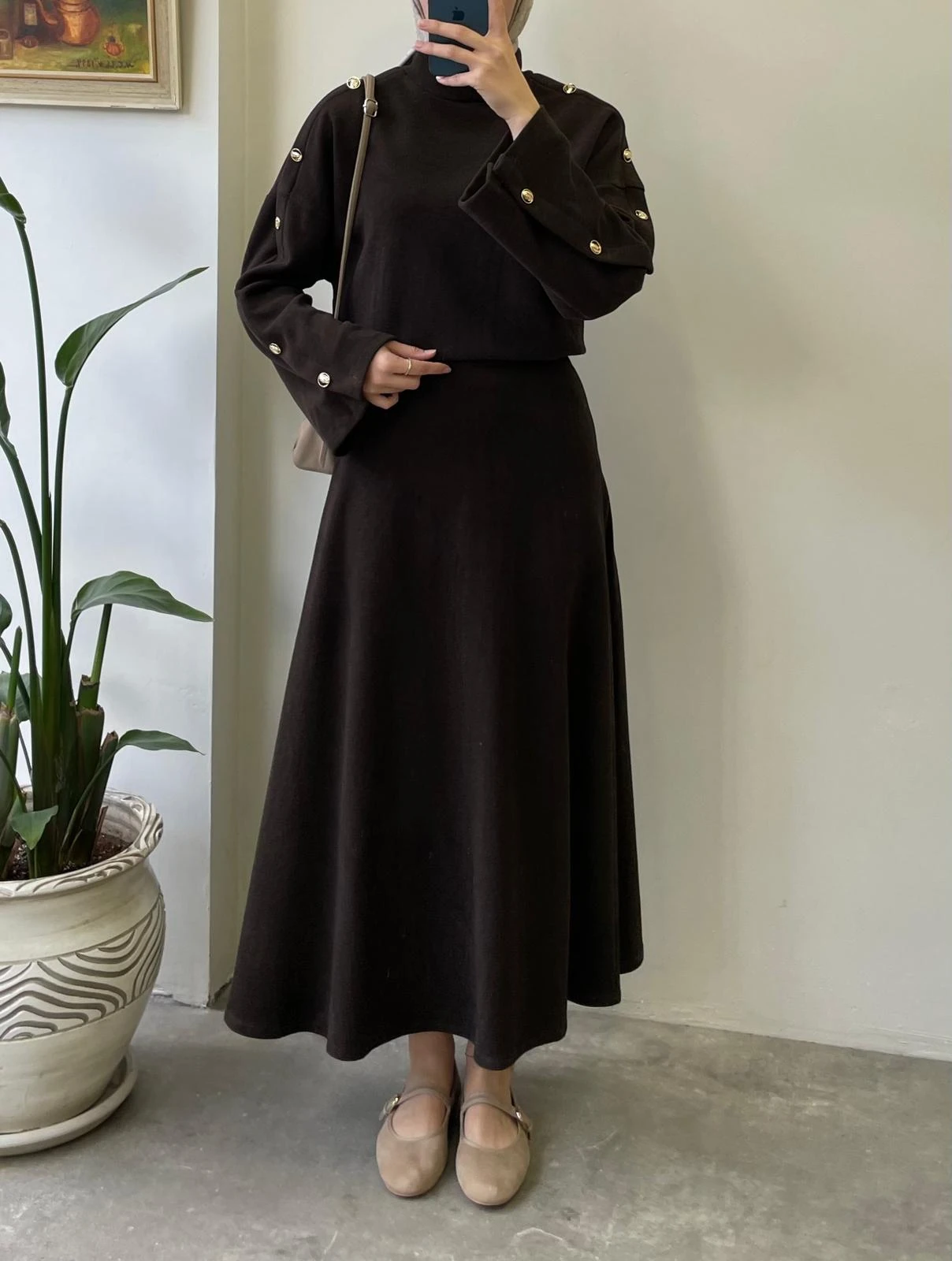 Kolu Düğmeli Etekli Takım