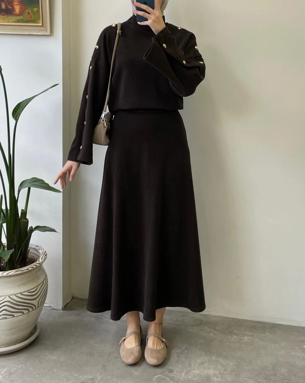 Kolu Düğmeli Etekli Takım