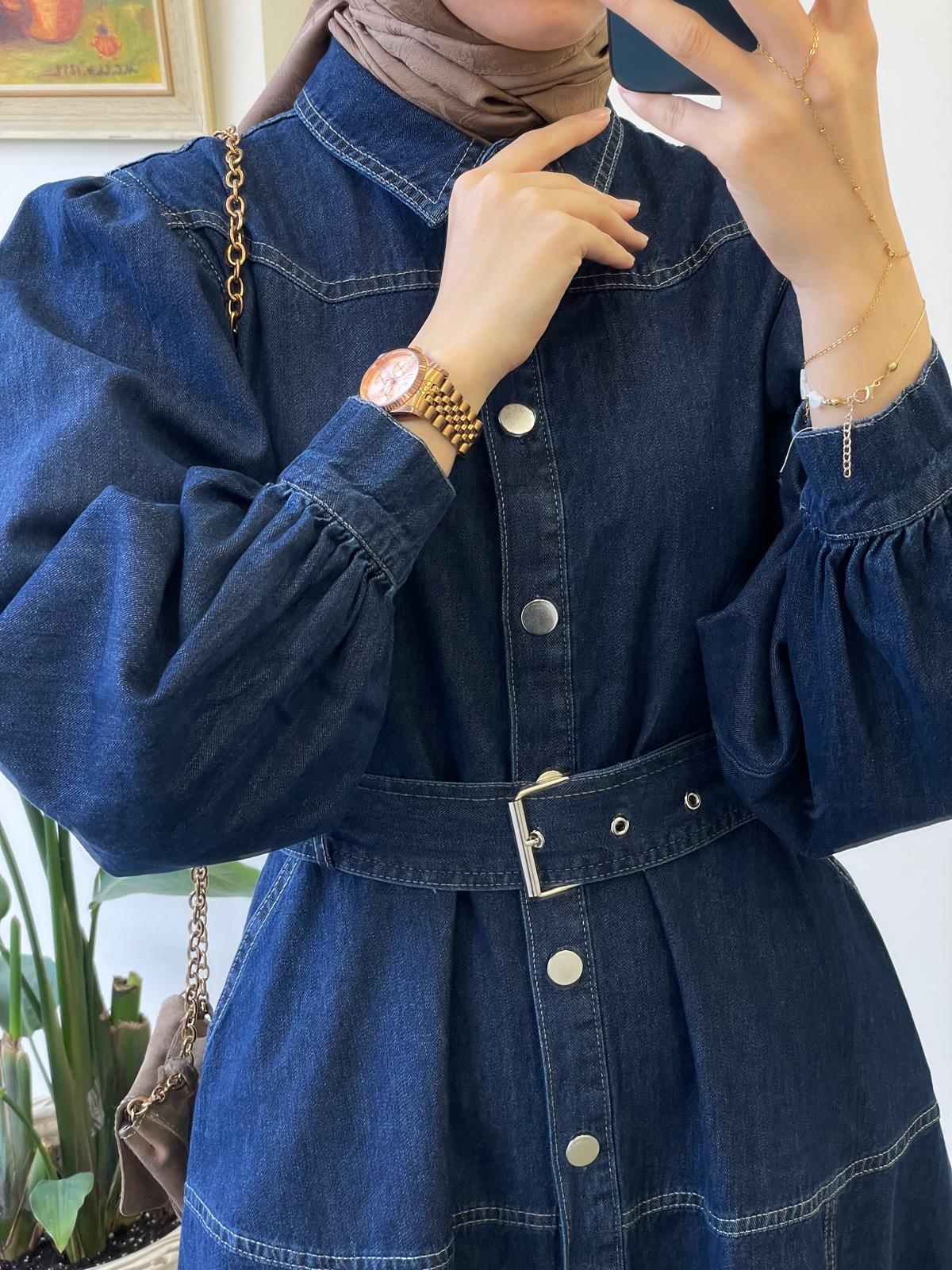 Kemerli Denim Elbise