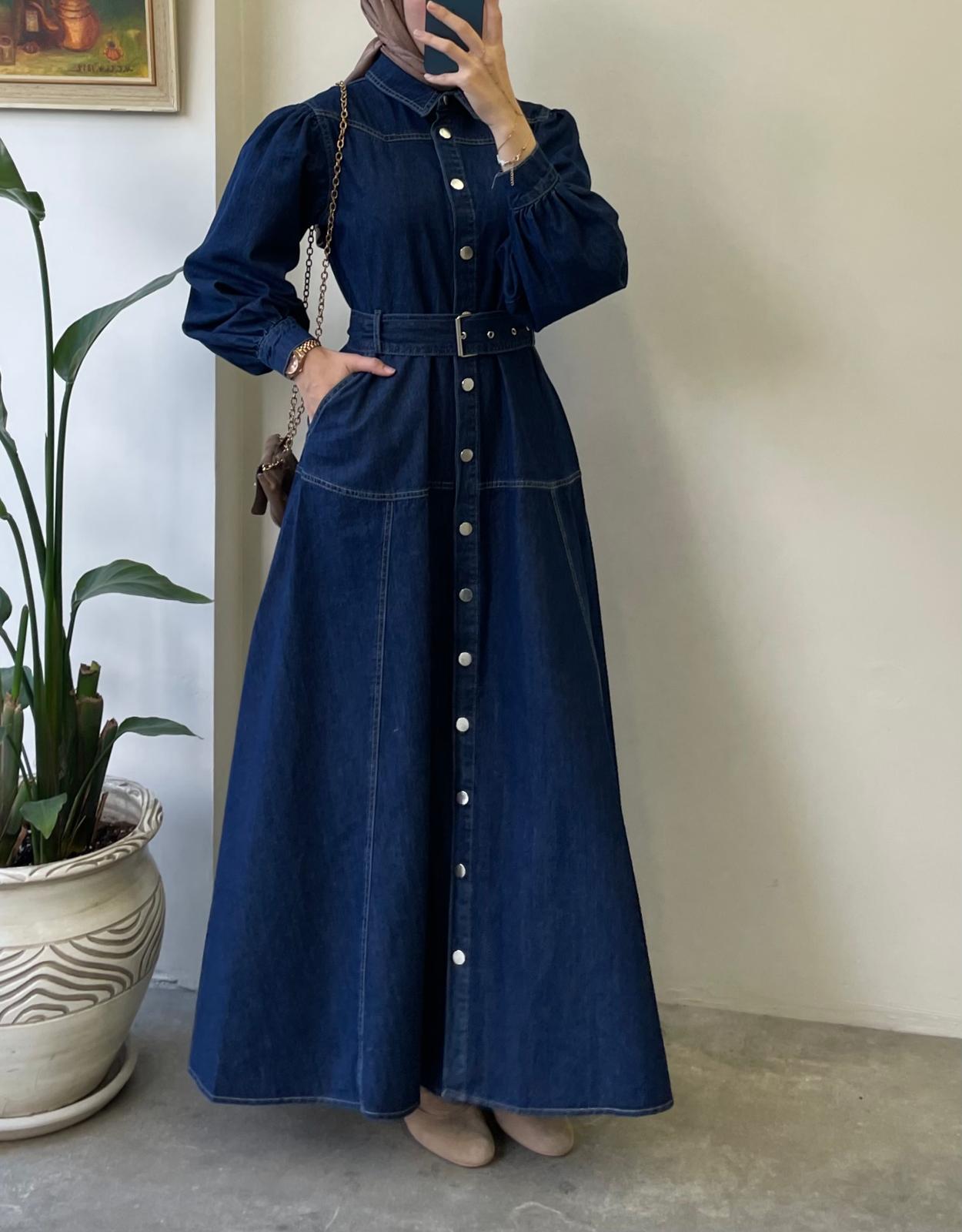 Kemerli Denim Elbise