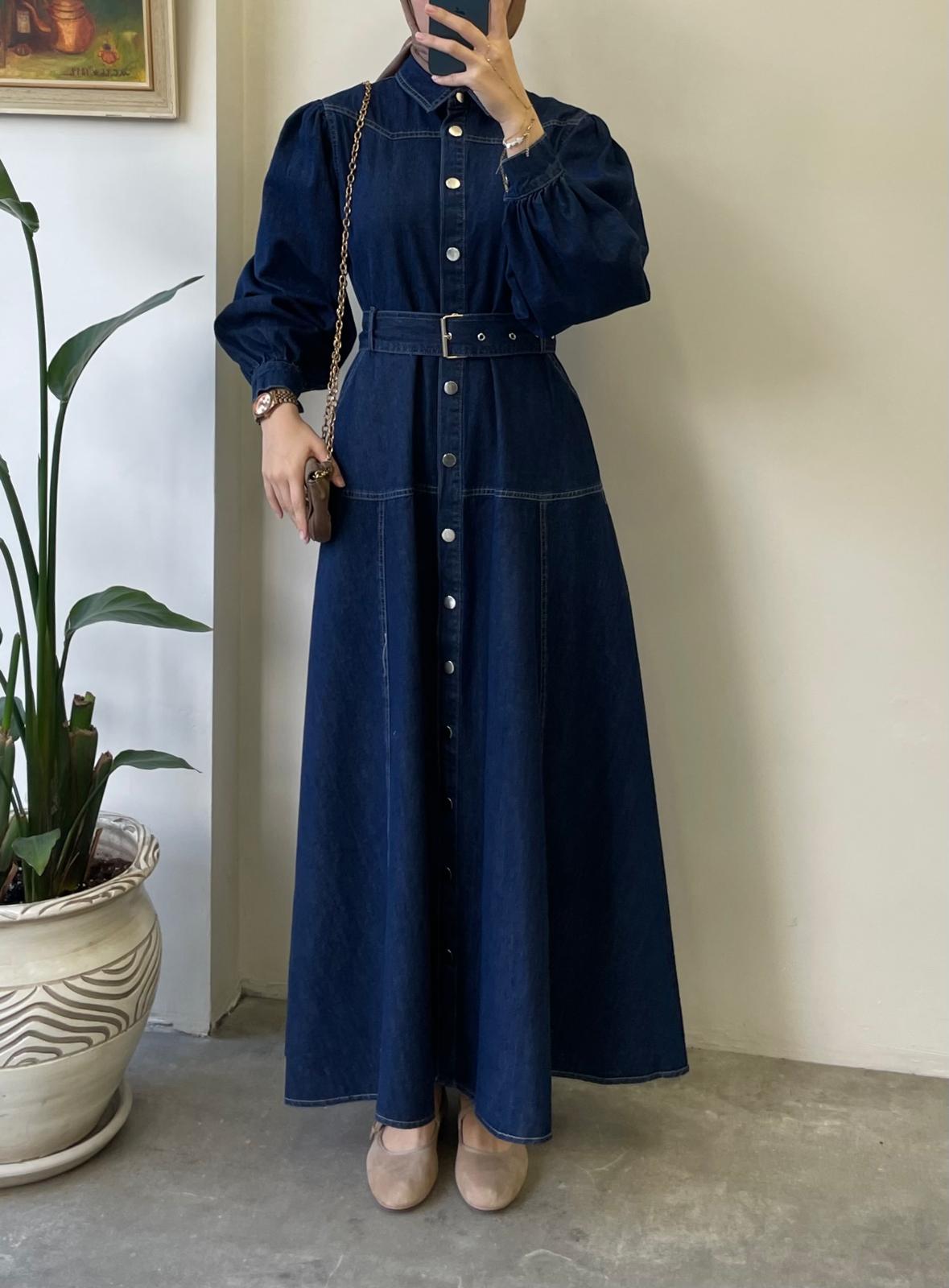 Kemerli Denim Elbise