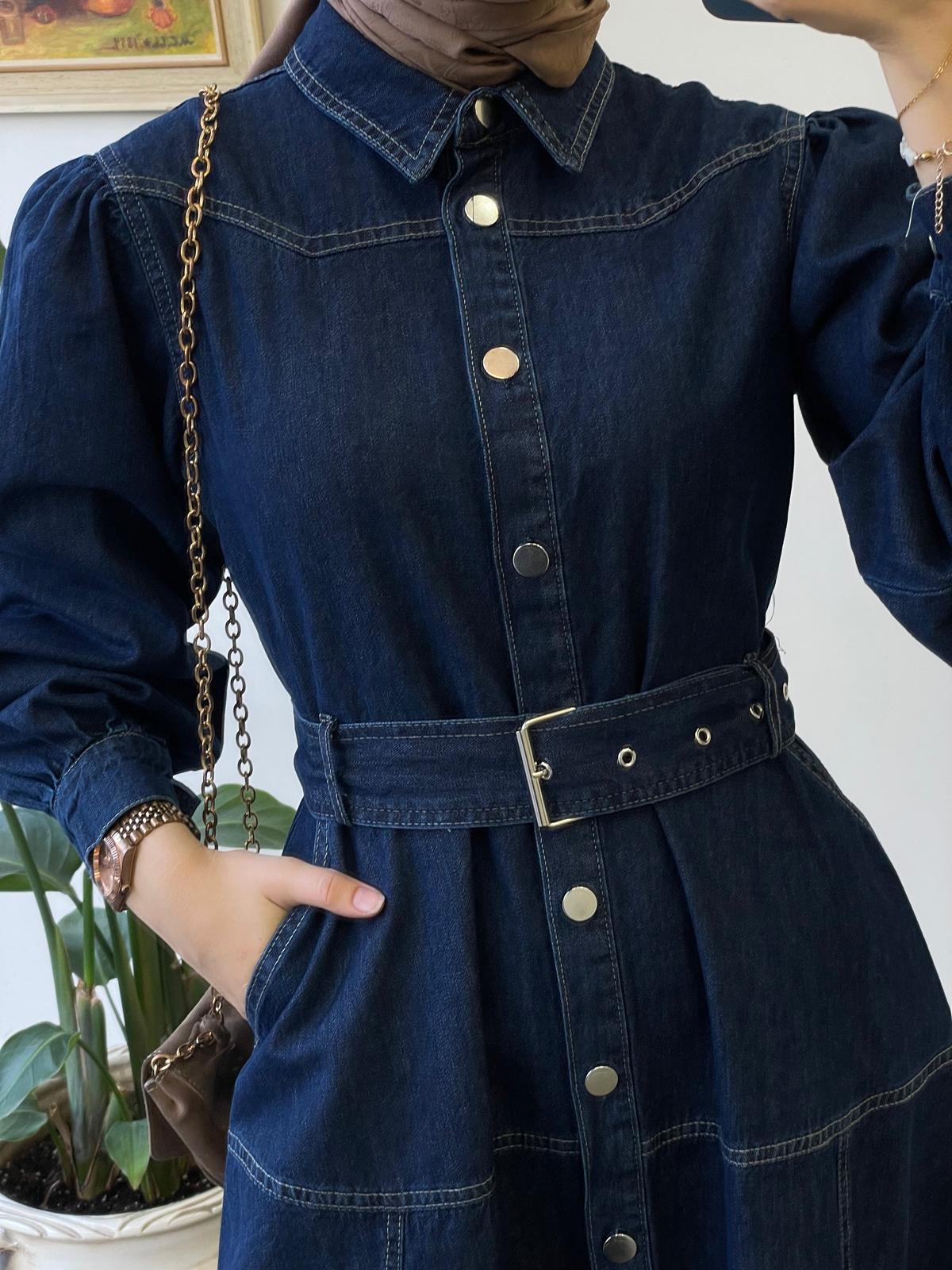 Kemerli Denim Elbise
