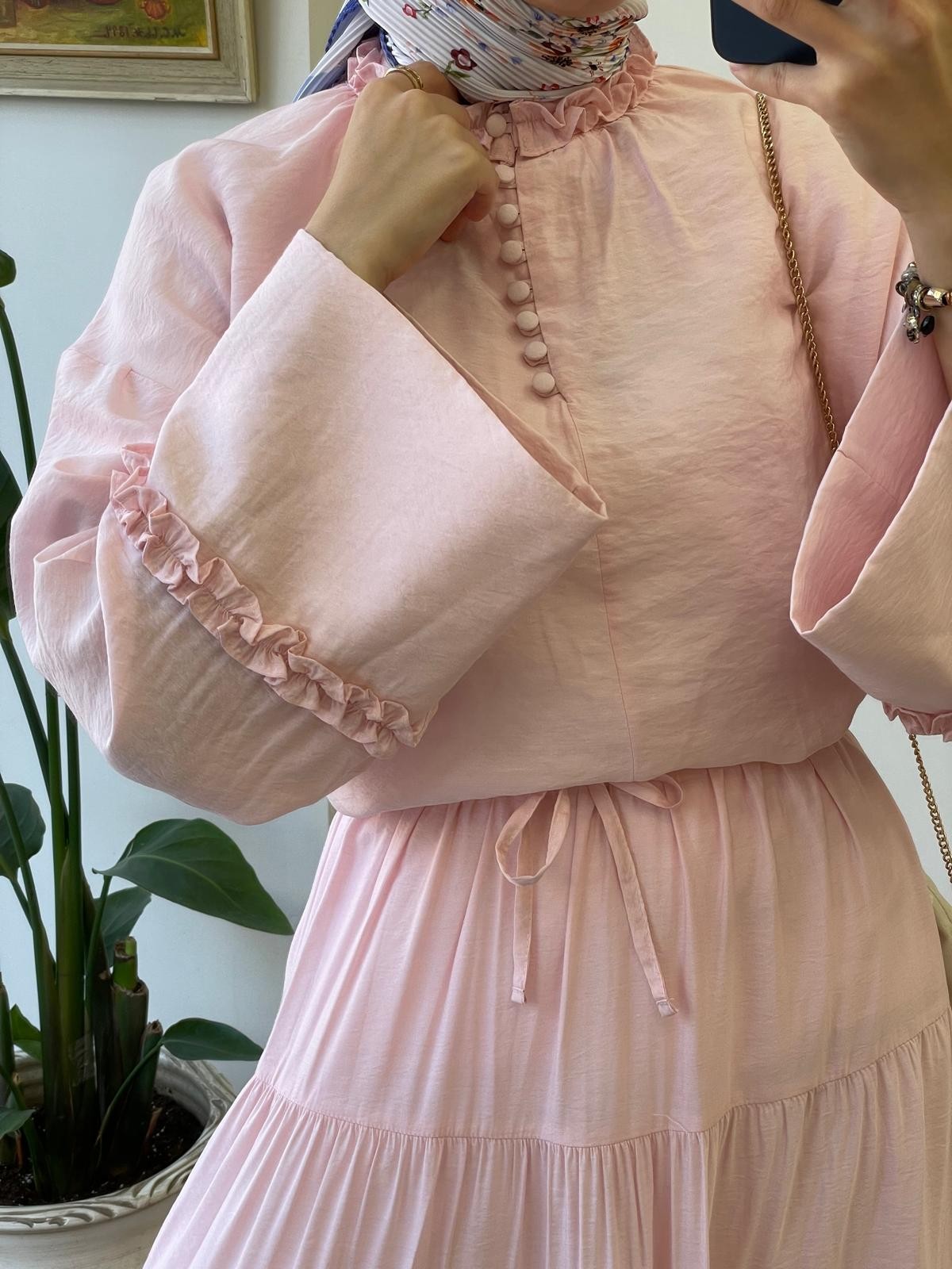 Eteği Kat Detay Takım - Pembe