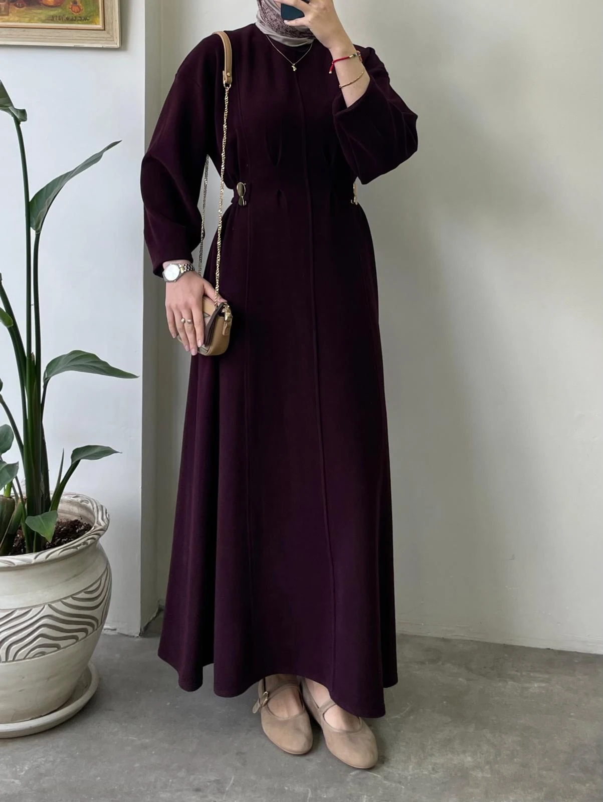 Belden Bağlamalı Tasarım Elbise