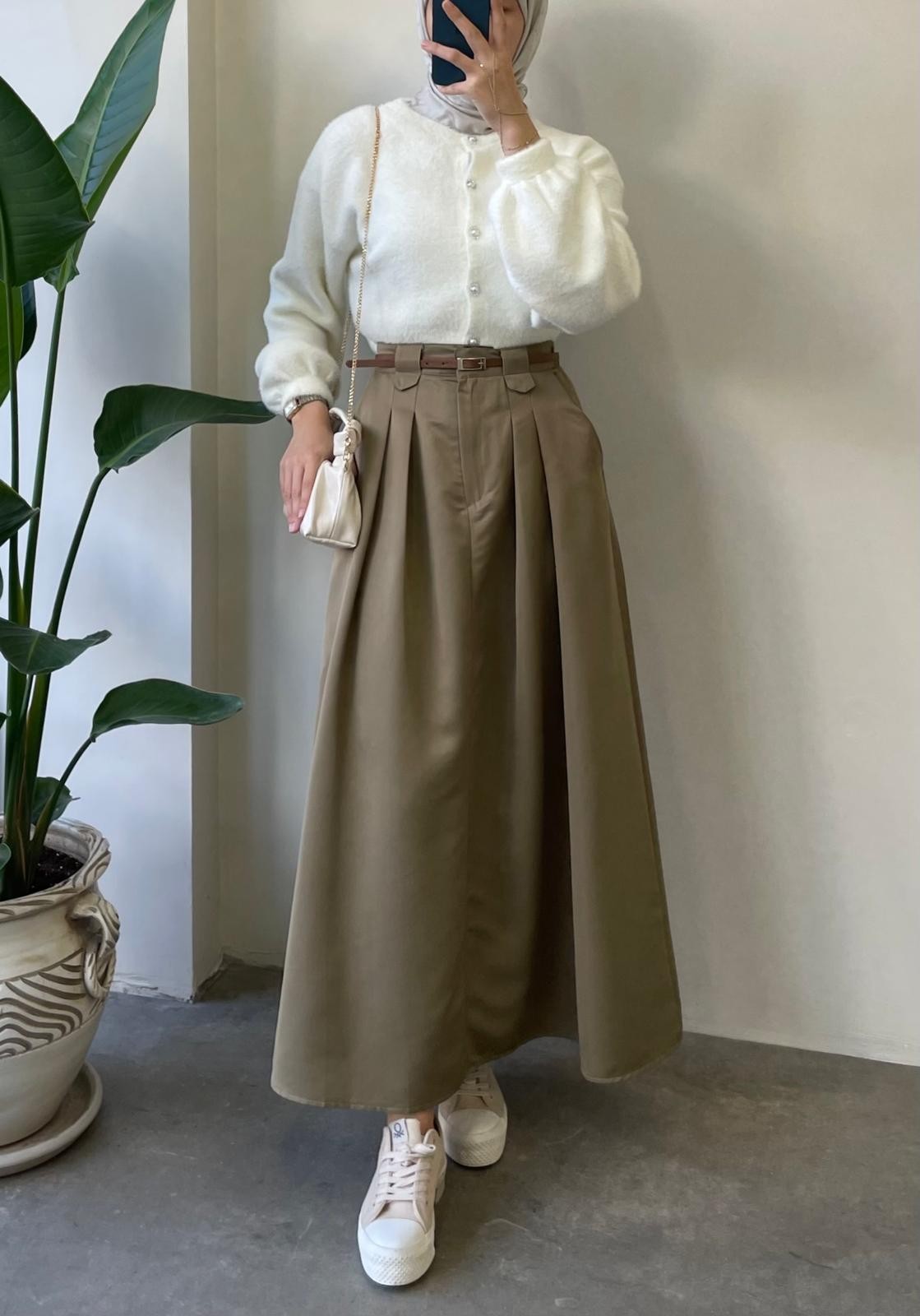 Pileli Gabardin Etek