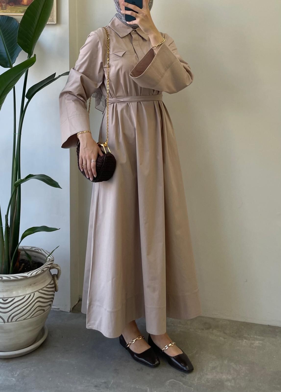 Luce Poplin Elbise - Bej