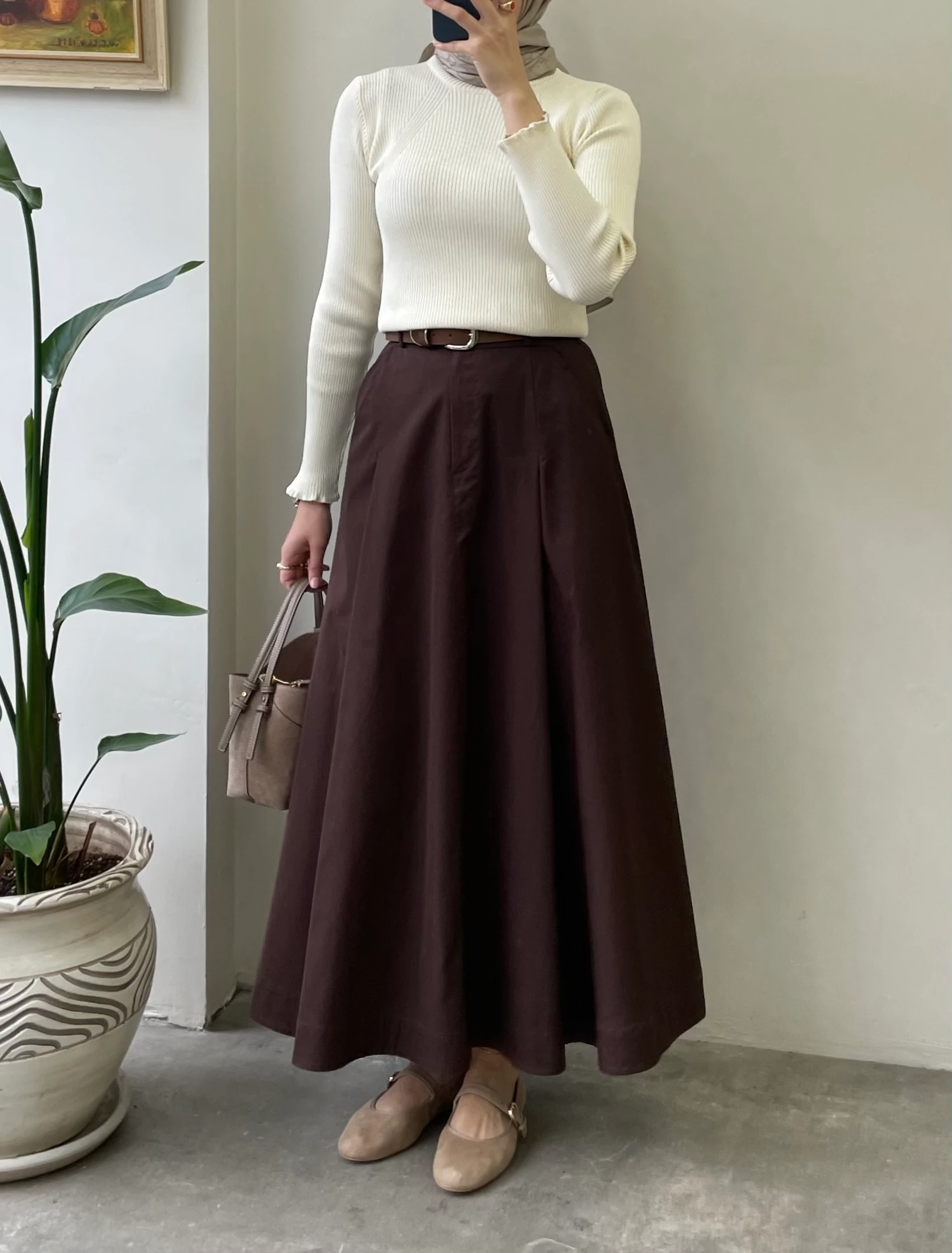 Pile Detaylı Gabardin Etek