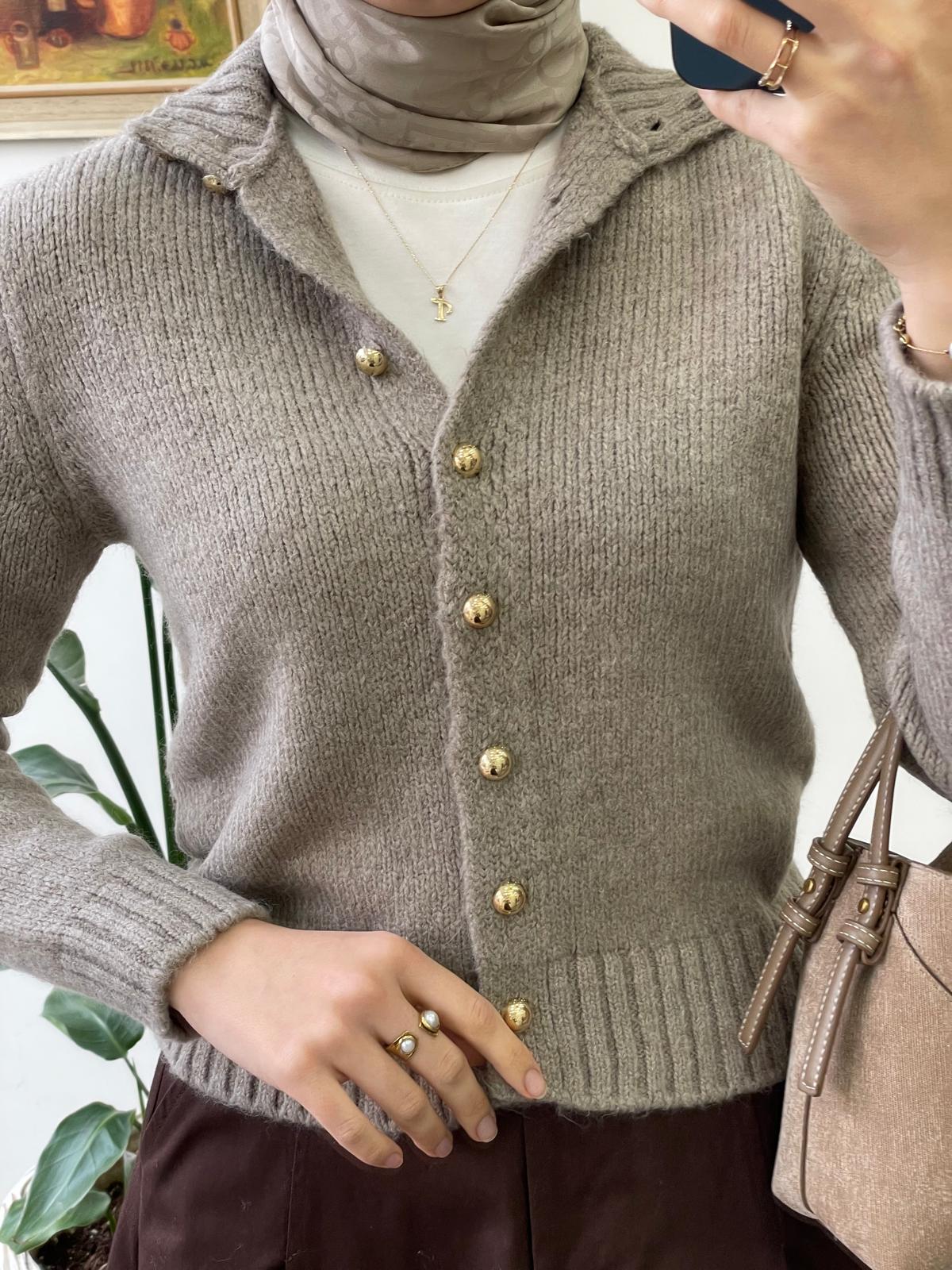 Mari Yün Dokuma Hırka - Vizon