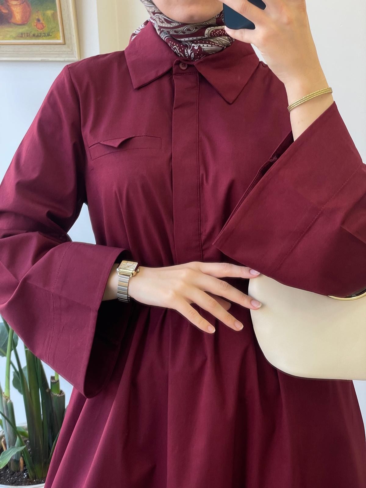 Luce Poplin Elbise - Bordo