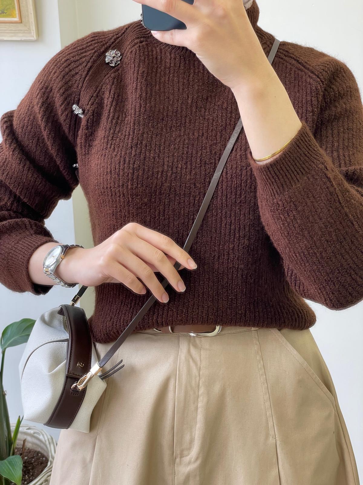 Düğme Detaylı Kazak - Kahverengi