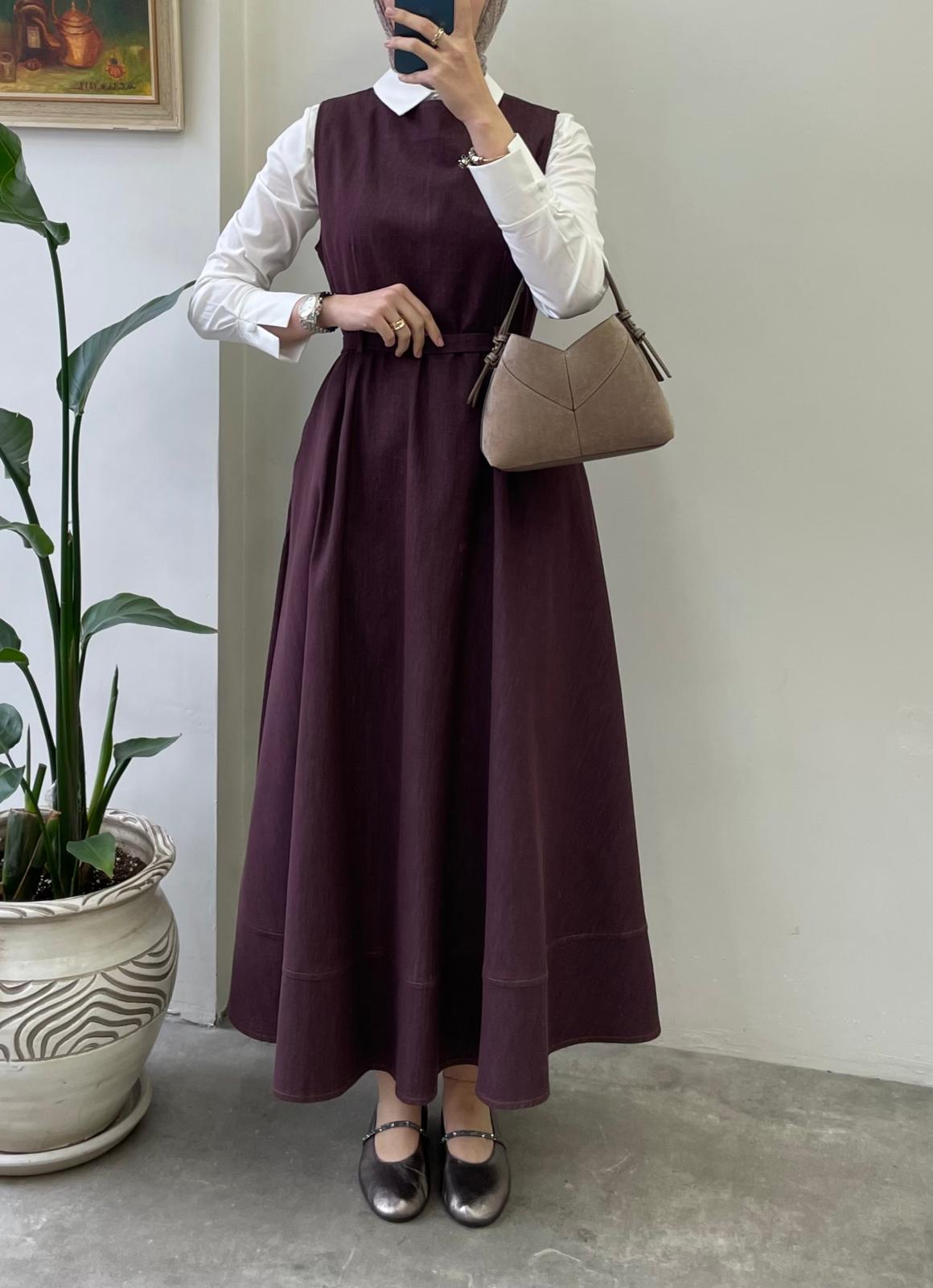 Deri Kemerli Denim Jile - Bordo