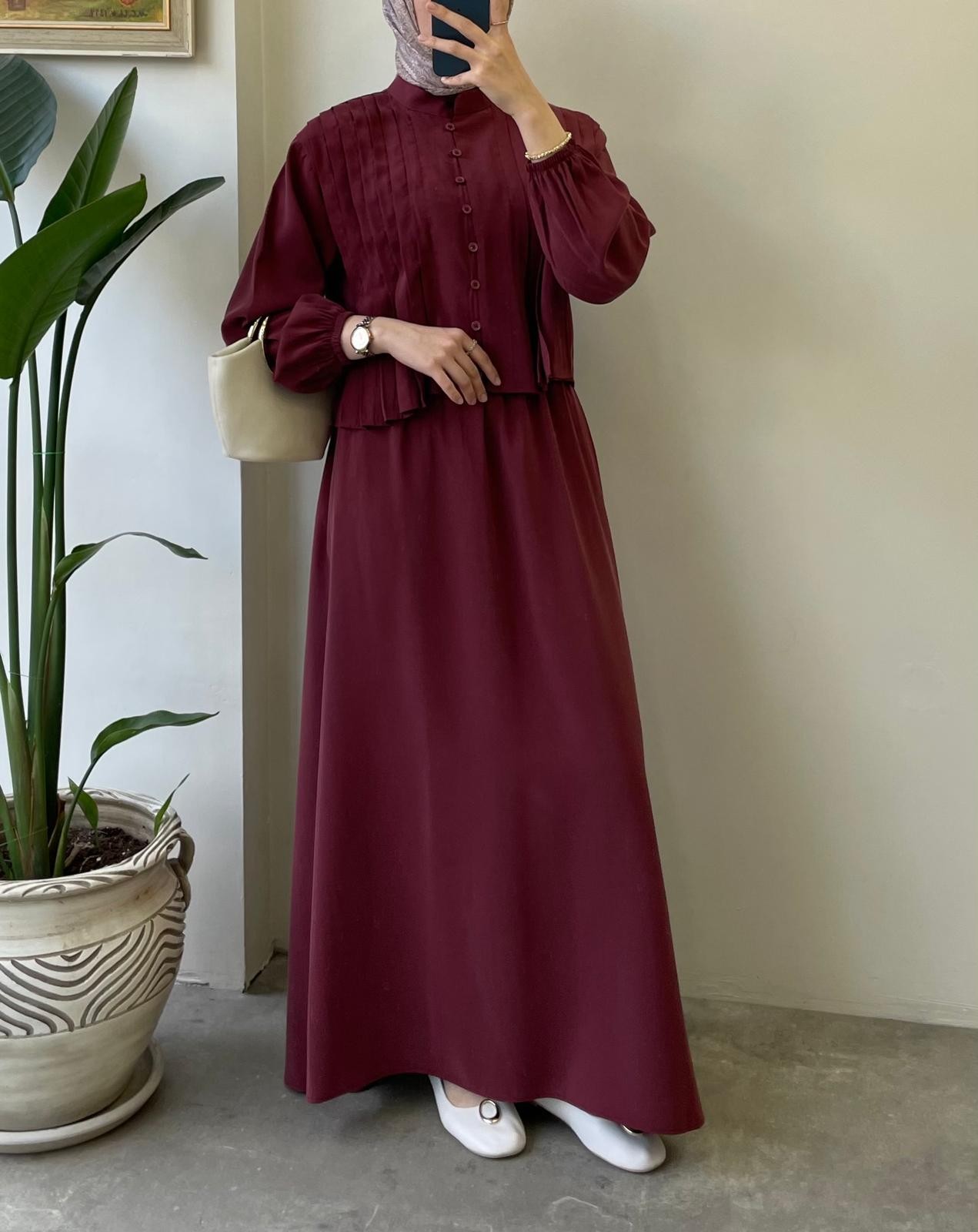 Uzun Etekli Modal Takım - Bordo
