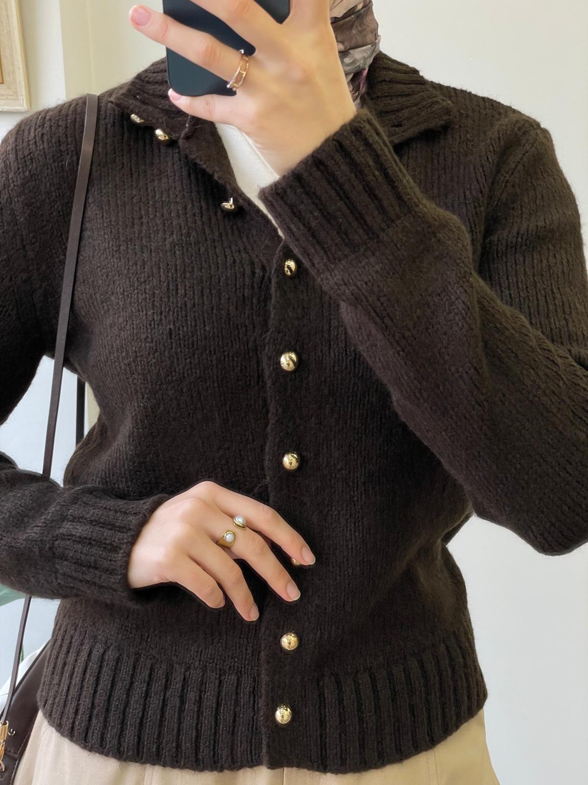 Mari Yün Dokuma Hırka - Acı kahve