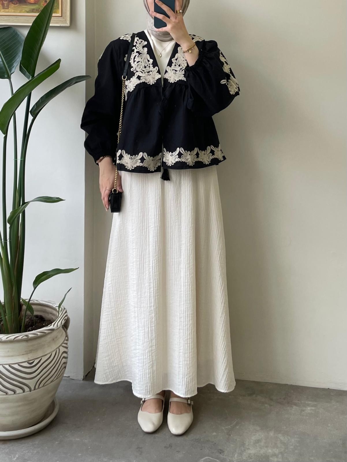 Nakış İşlemeli Kimono - siyah