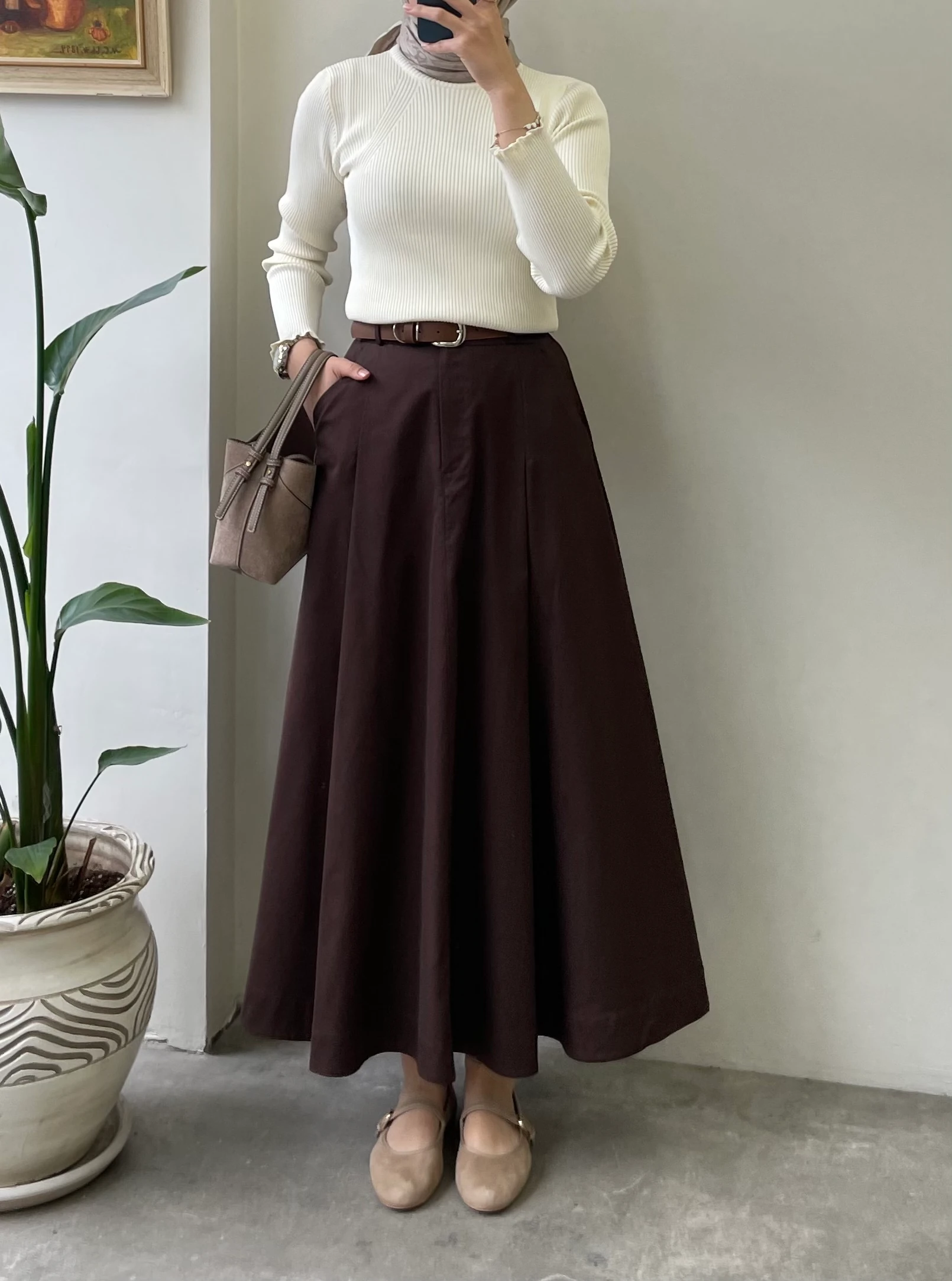 Pile Detaylı Gabardin Etek