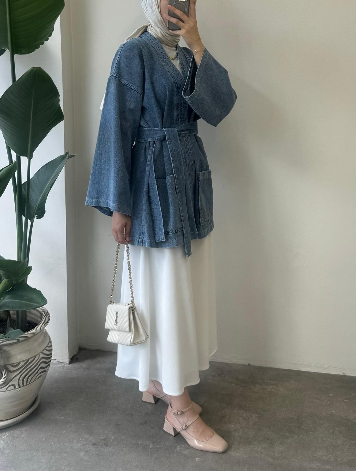 Denim Kimono - Tek Renk