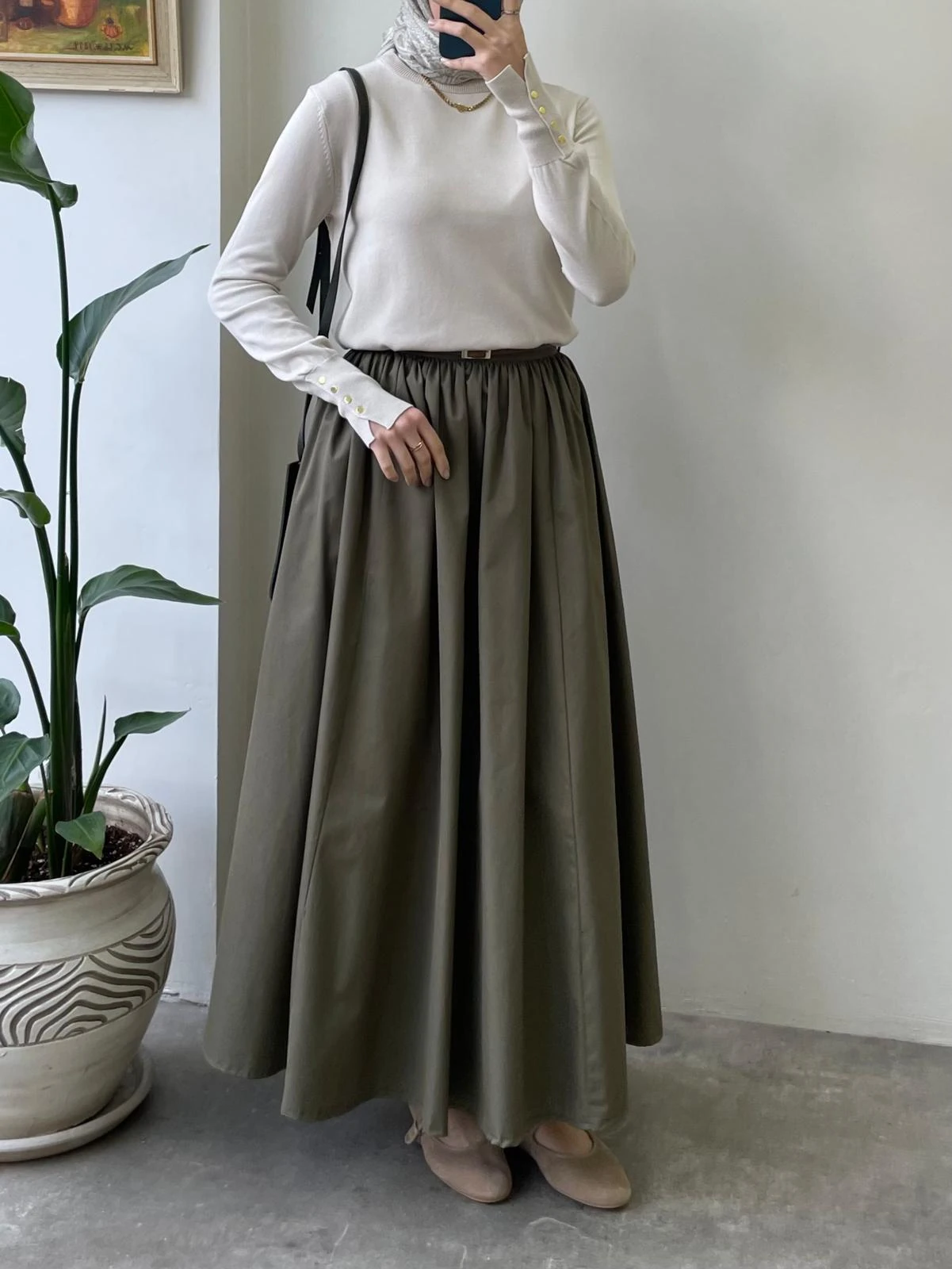 Büzgülü Gabardin Etek