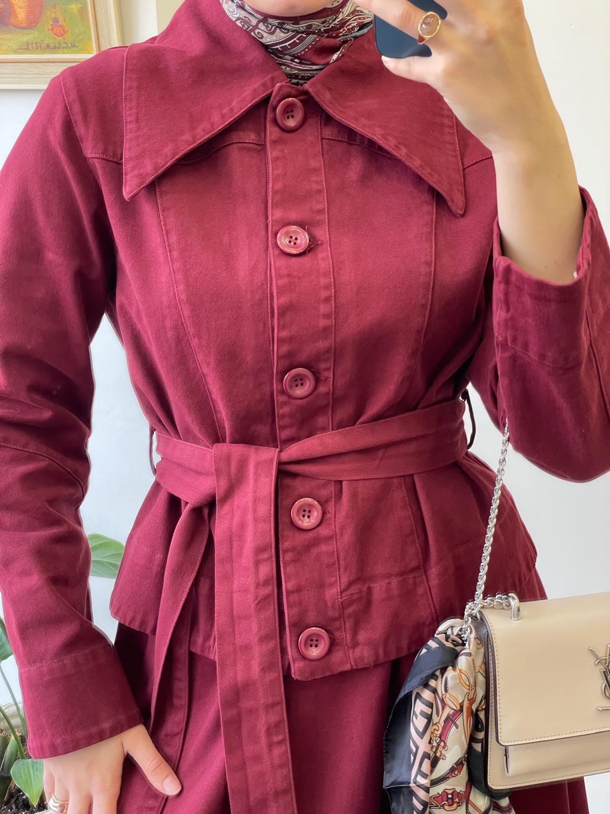 Kemerli Denim Etekli Takım