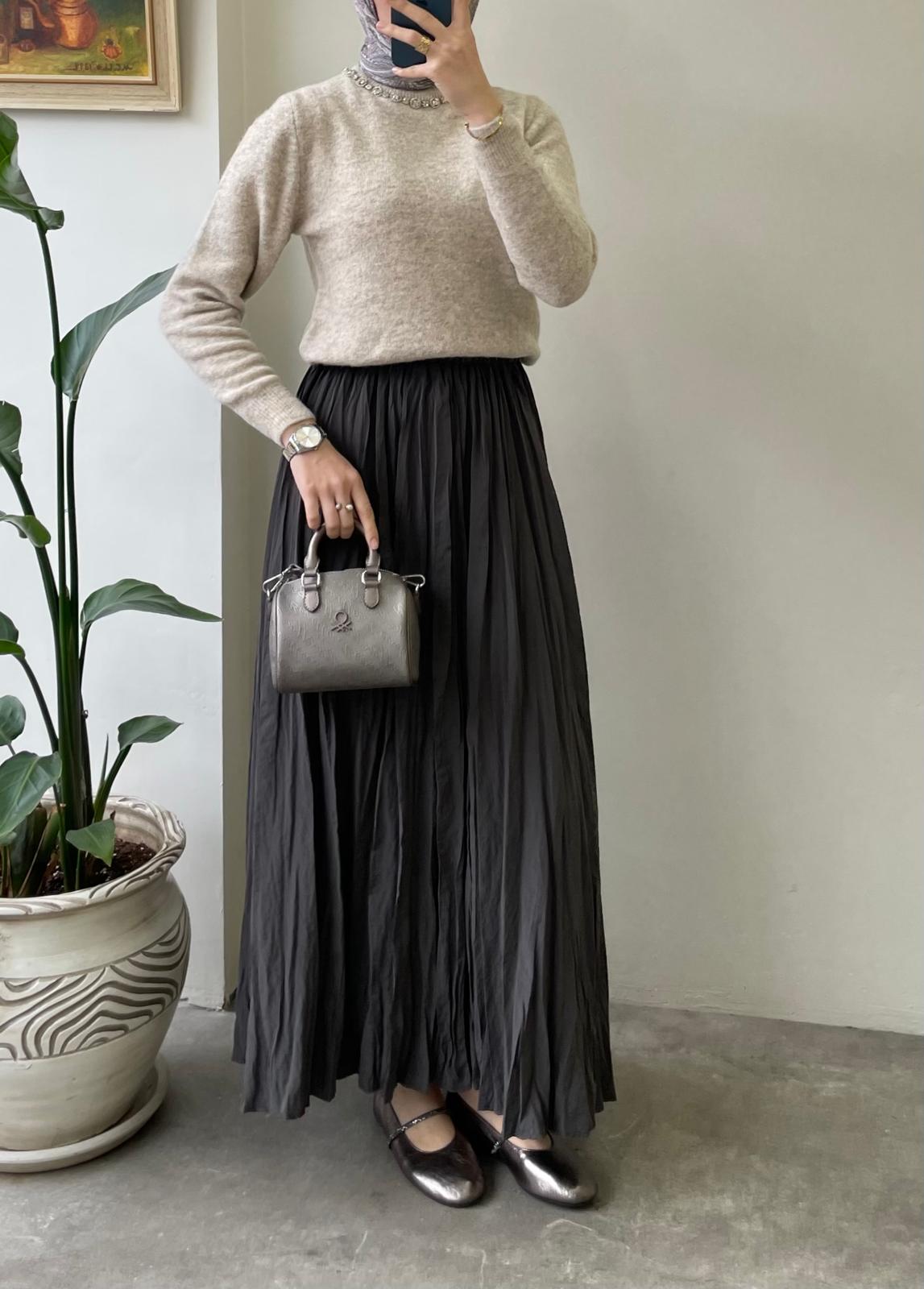 Kırışık Kumaş Etek - Antrasit